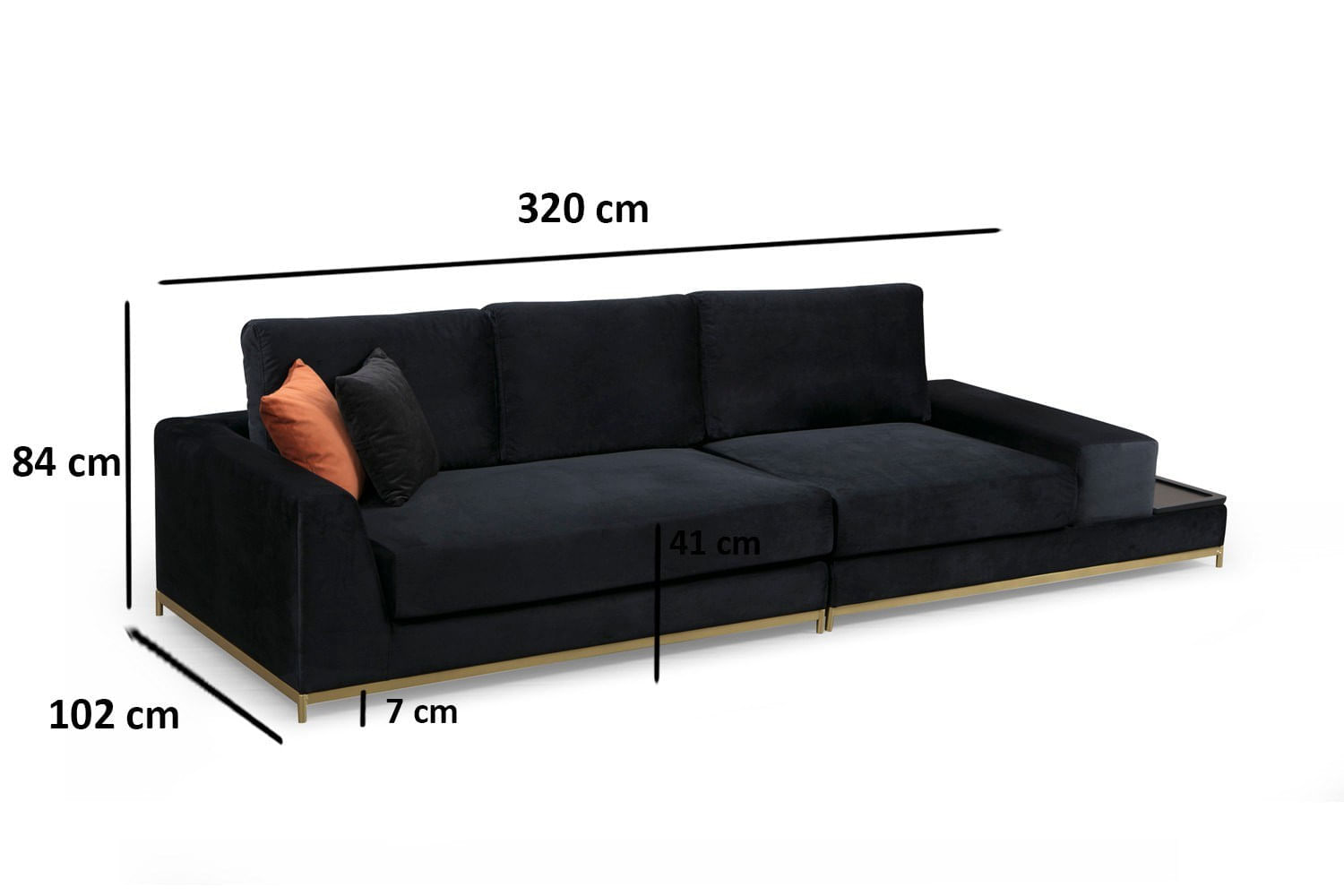 Canapea 4 locuri, Hanah Home, lemn fag si pal, negru auriu, 320x102x84 cm — imaginea 16