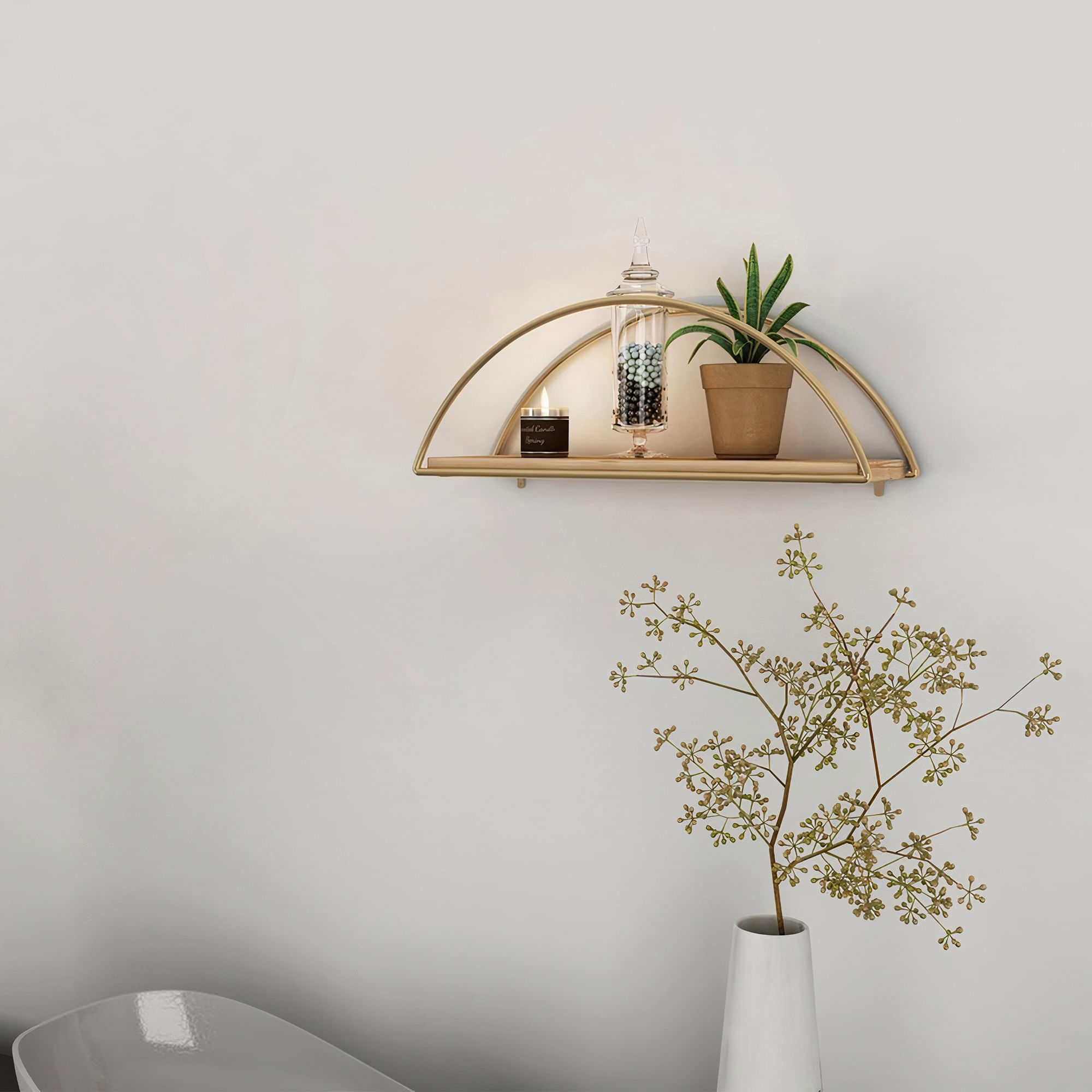 Raft de perete, Hanah Home, lemn masiv, auriu maro, 41x17x16 cm — imaginea 13