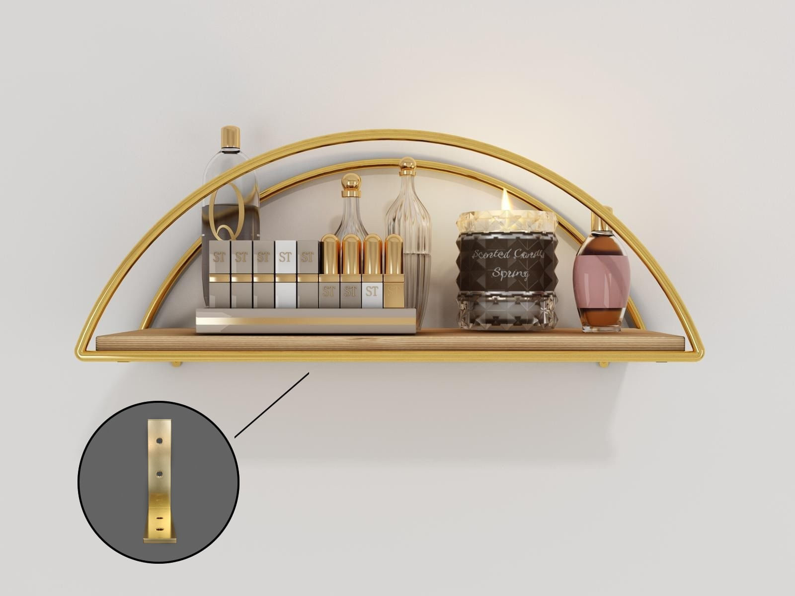 Raft de perete, Hanah Home, lemn masiv, auriu maro, 41x17x16 cm — imaginea 14