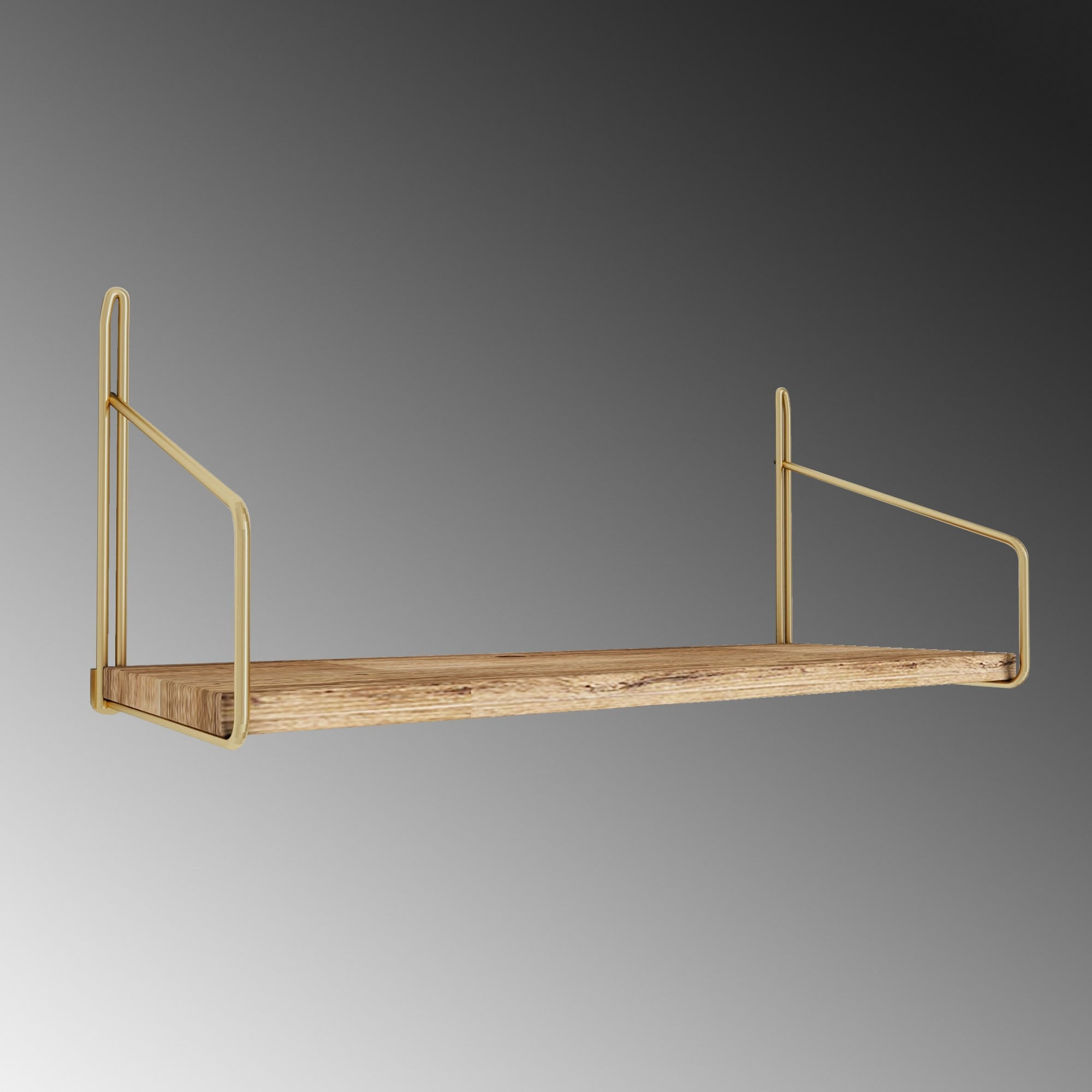 Raft de perete, Hanah Home, lemn masiv, auriu maro, 45x16x16 cm — imaginea 2