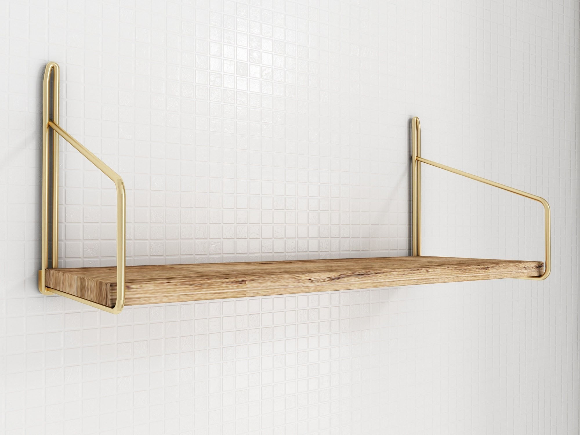 Raft de perete, Hanah Home, lemn masiv, auriu maro, 45x16x16 cm — imaginea 9