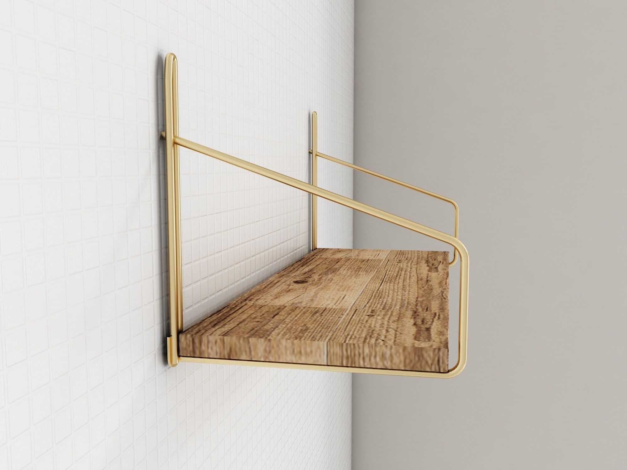 Raft de perete, Hanah Home, lemn masiv, auriu maro, 45x16x16 cm — imaginea 10