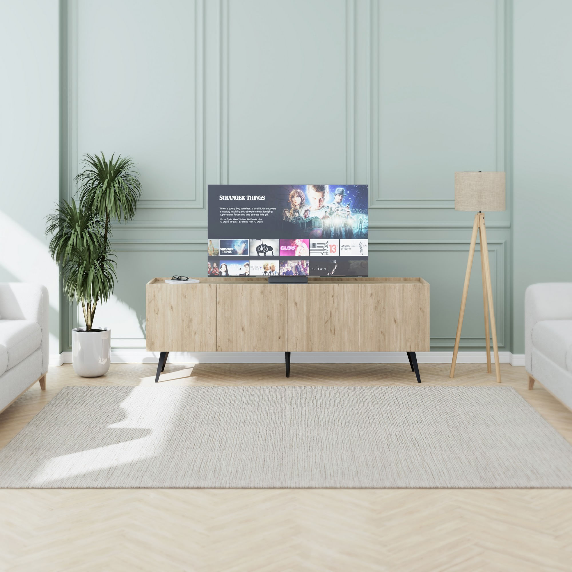 Comoda tv, Hanah Home, pal melaminat, stejar, 180x41x62 cm — imaginea 8