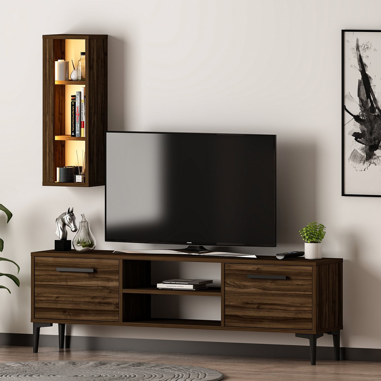 Comoda tv, Hanah Home, pal melaminat, nuc, 150x48x29.6 cm — imaginea 3