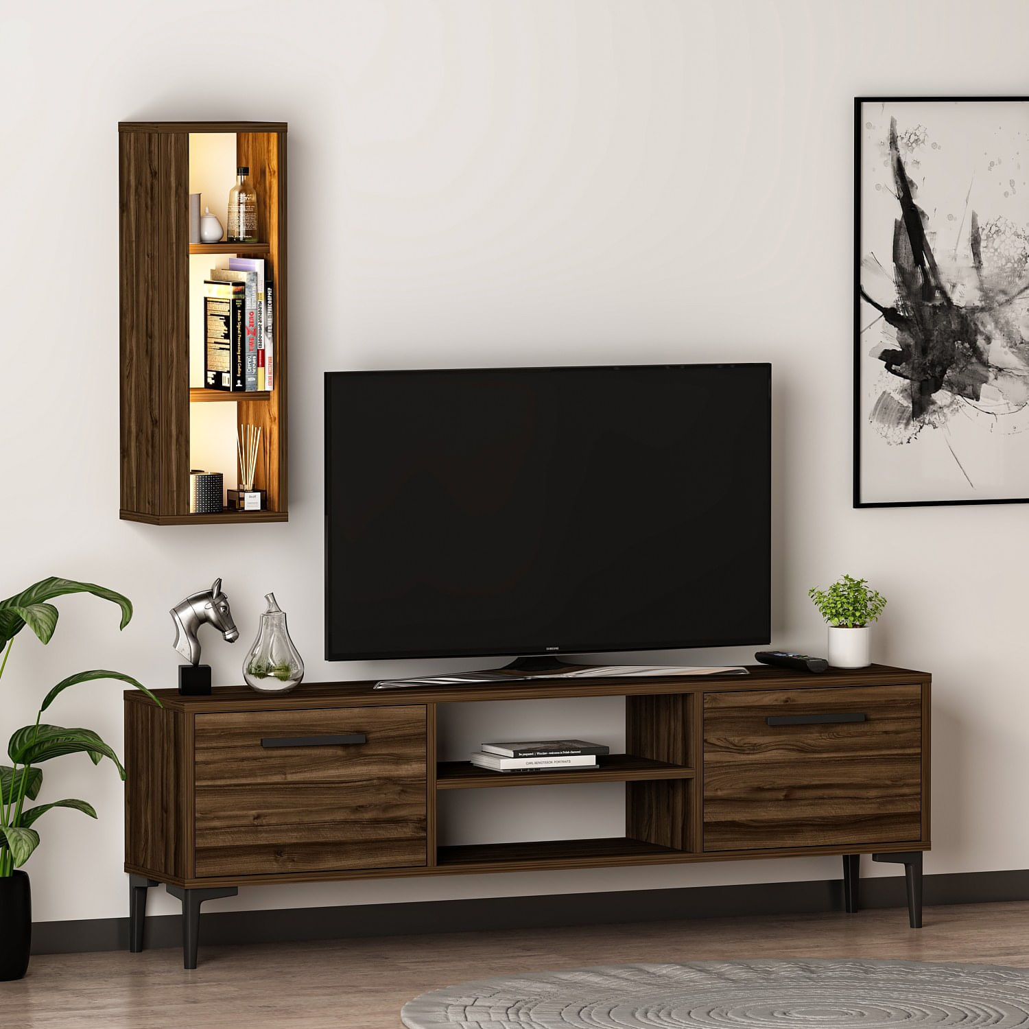Comoda tv, Hanah Home, pal melaminat, nuc, 150x48x29.6 cm — imaginea 4