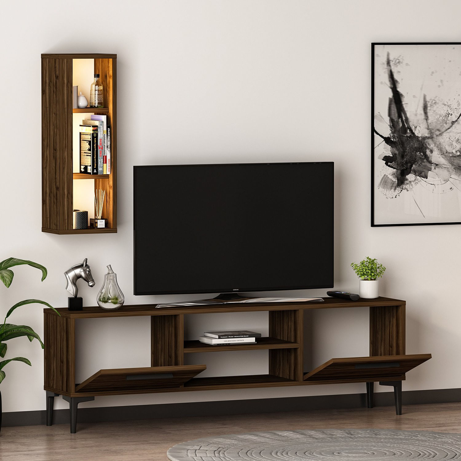 Comoda tv, Hanah Home, pal melaminat, nuc, 150x48x29.6 cm — imaginea 5