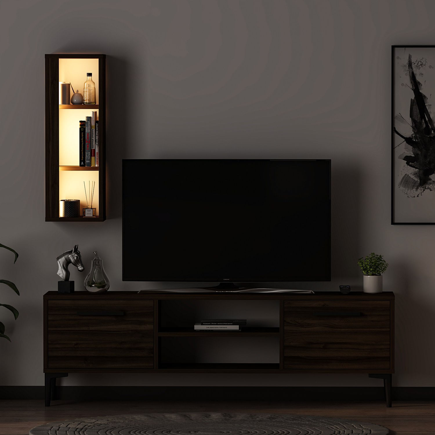 Comoda tv, Hanah Home, pal melaminat, nuc, 150x48x29.6 cm — imaginea 6