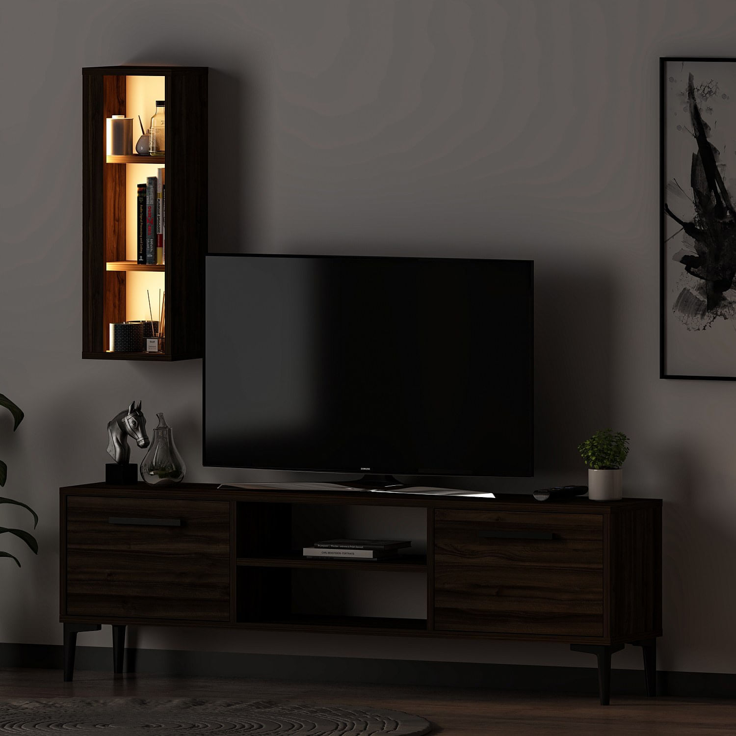Comoda tv, Hanah Home, pal melaminat, nuc, 150x48x29.6 cm — imaginea 7
