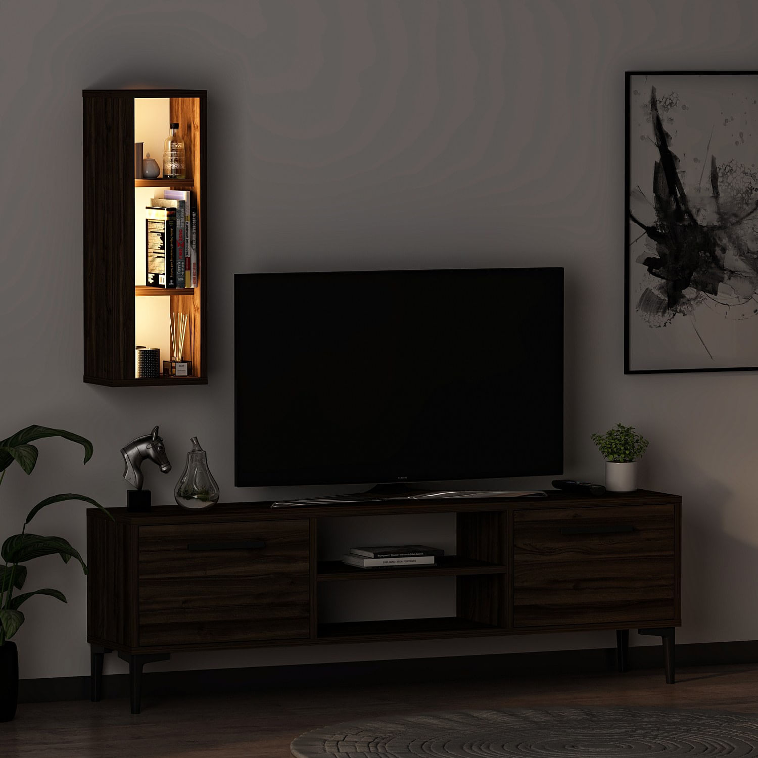 Comoda tv, Hanah Home, pal melaminat, nuc, 150x48x29.6 cm — imaginea 8