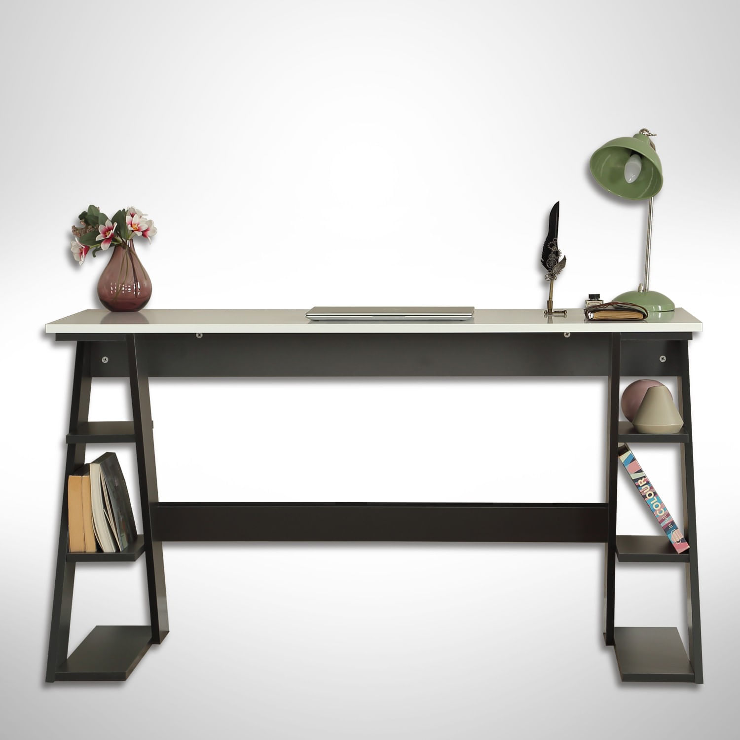 Birou de studiu, Hanah Home, pal, antracit si alb, 140x73x60 cm — imaginea 2