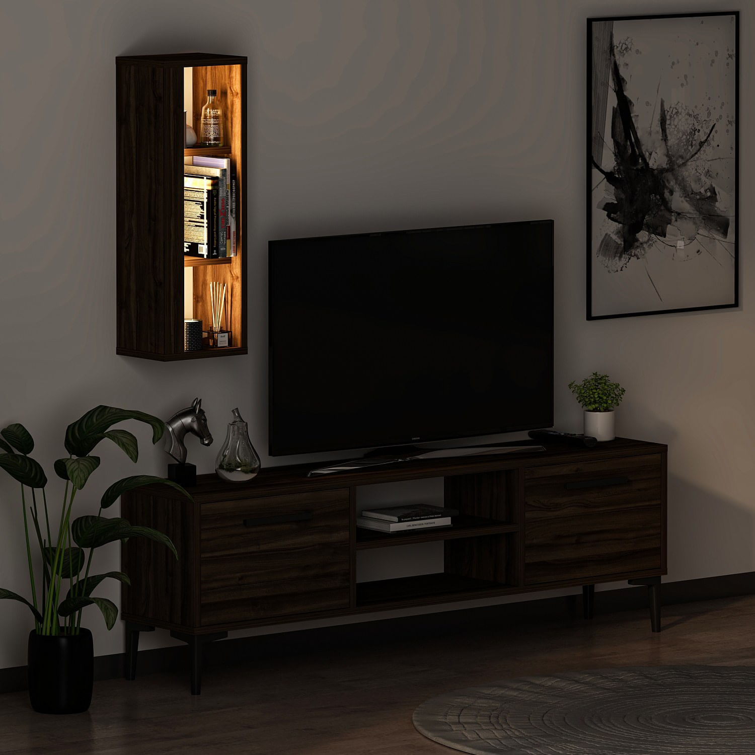 Comoda tv, Hanah Home, pal melaminat, nuc, 150x48x29.6 cm — imaginea 9