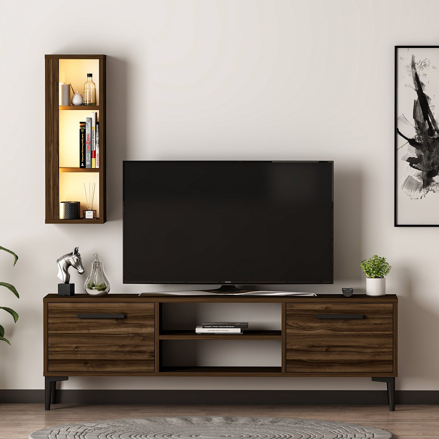 Comoda tv, Hanah Home, pal melaminat, nuc, 150x48x29.6 cm — imaginea 11