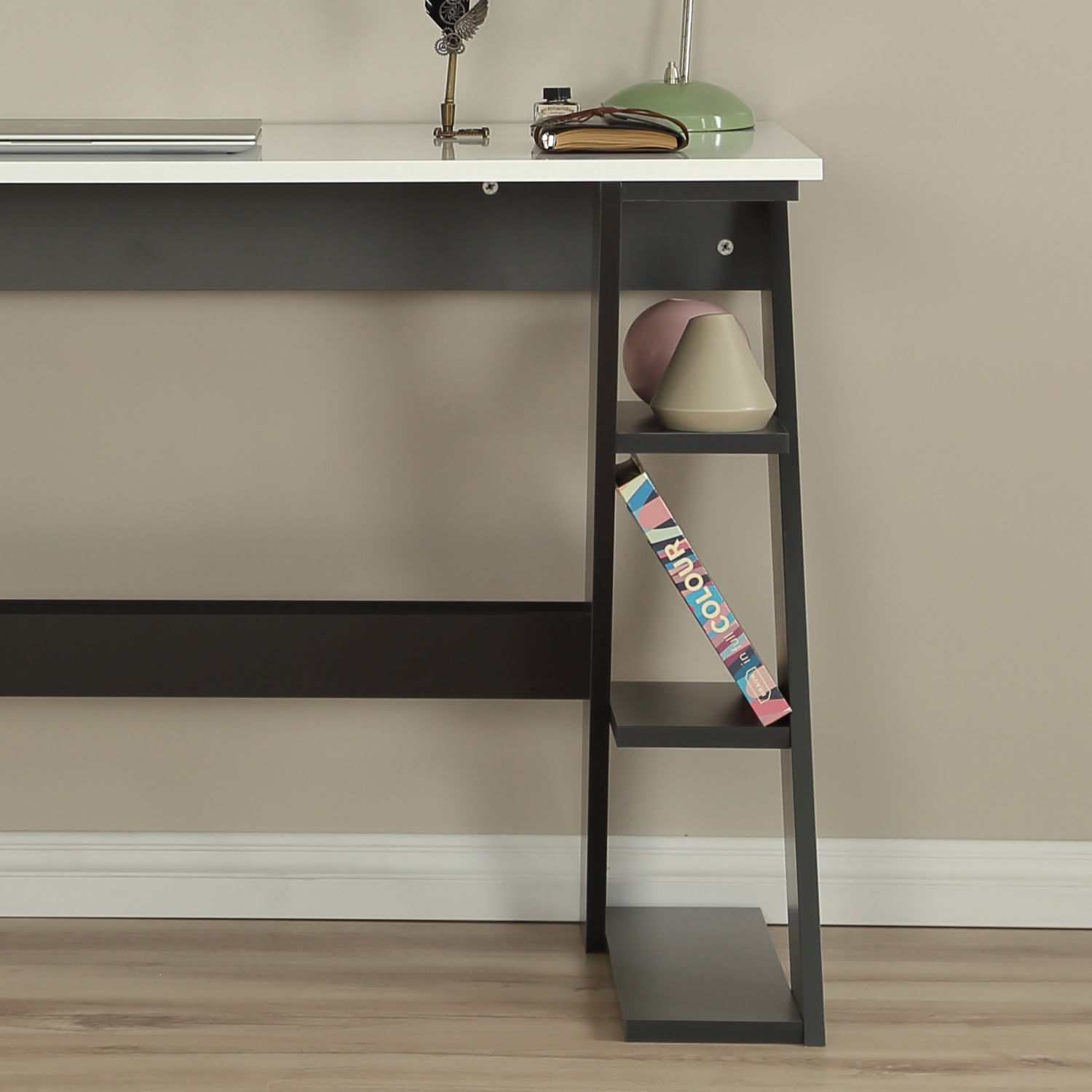 Birou de studiu, Hanah Home, pal, antracit si alb, 140x73x60 cm — imaginea 8