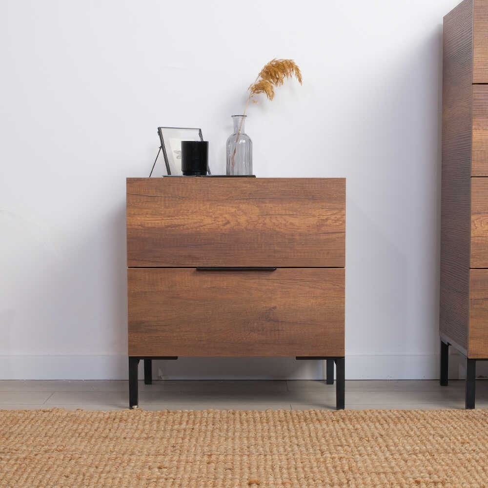 Noptiera, Hanah Home, panou de particule melaminat, nuc, 55x44x59 cm — imaginea 6