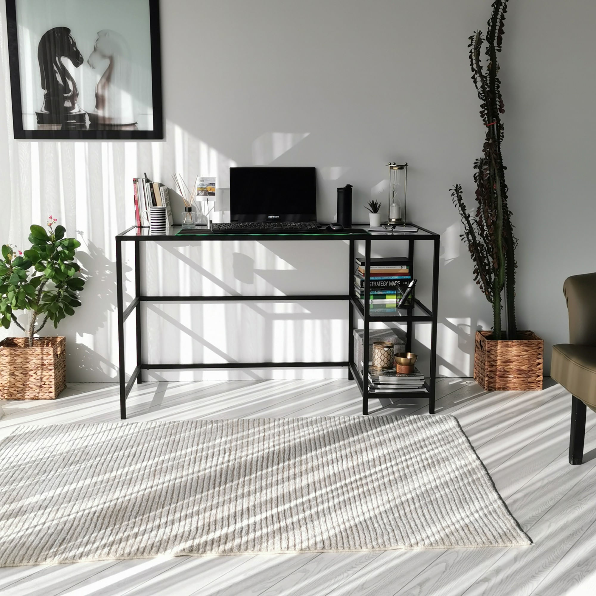 Birou, Hanah Home, sticla calita, negru, 130x60x75 cm — imaginea 7