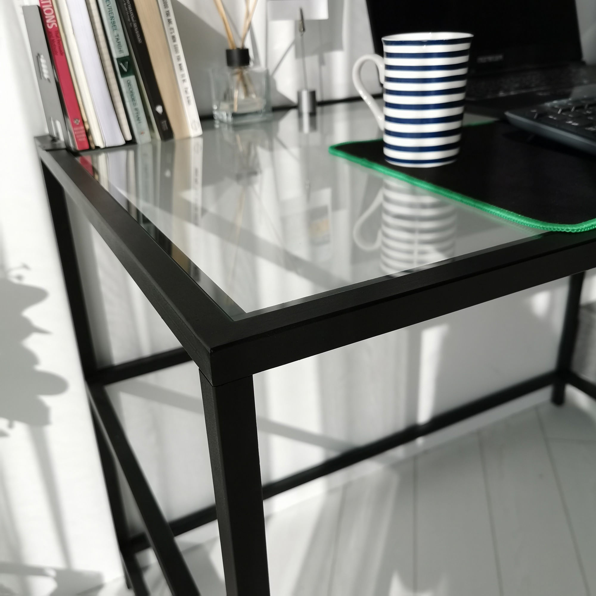 Birou, Hanah Home, sticla calita, negru, 130x60x75 cm — imaginea 10