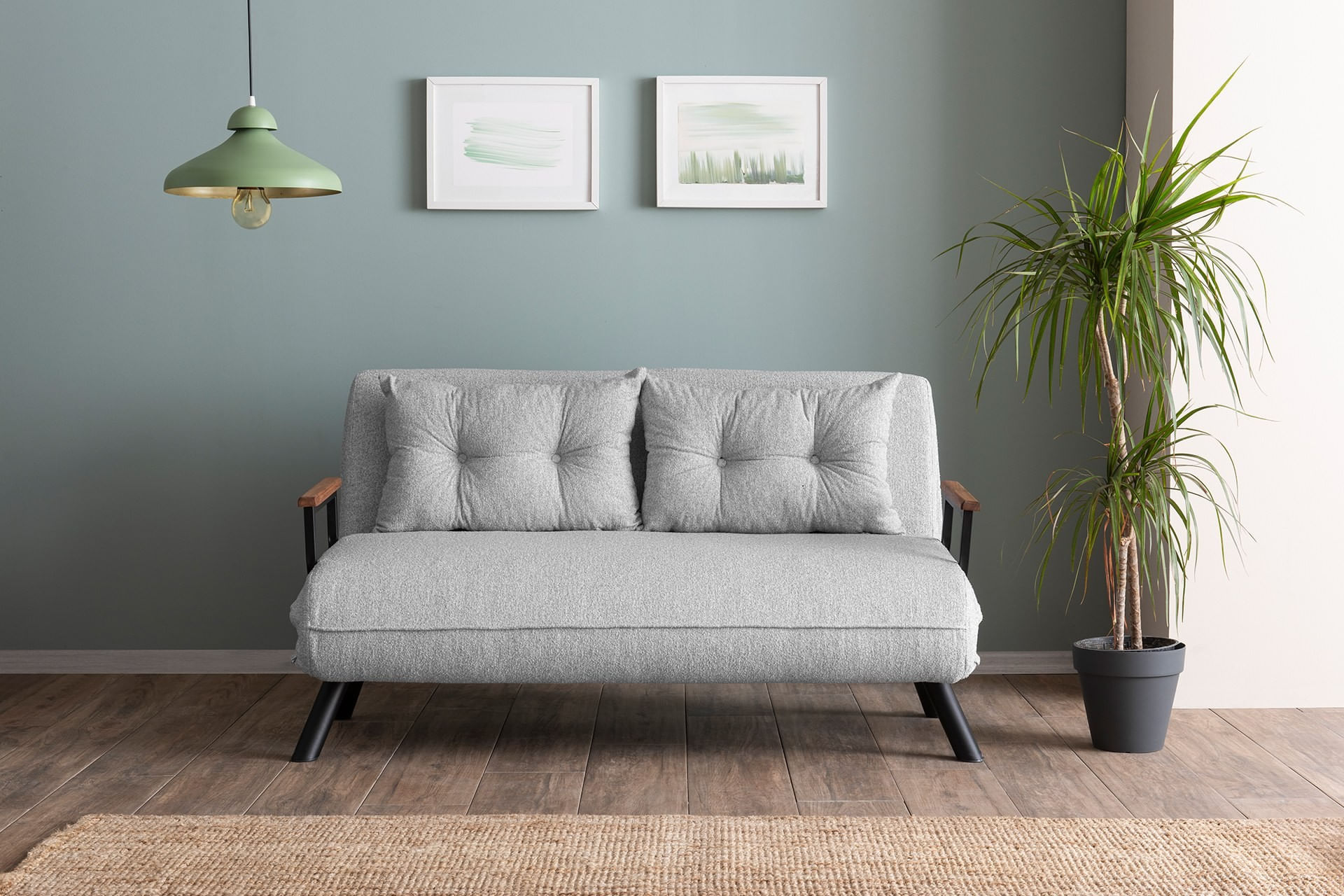 Canapea extensibila 2 locuri, Hanah Home, stofa teddy, gri — imaginea 3
