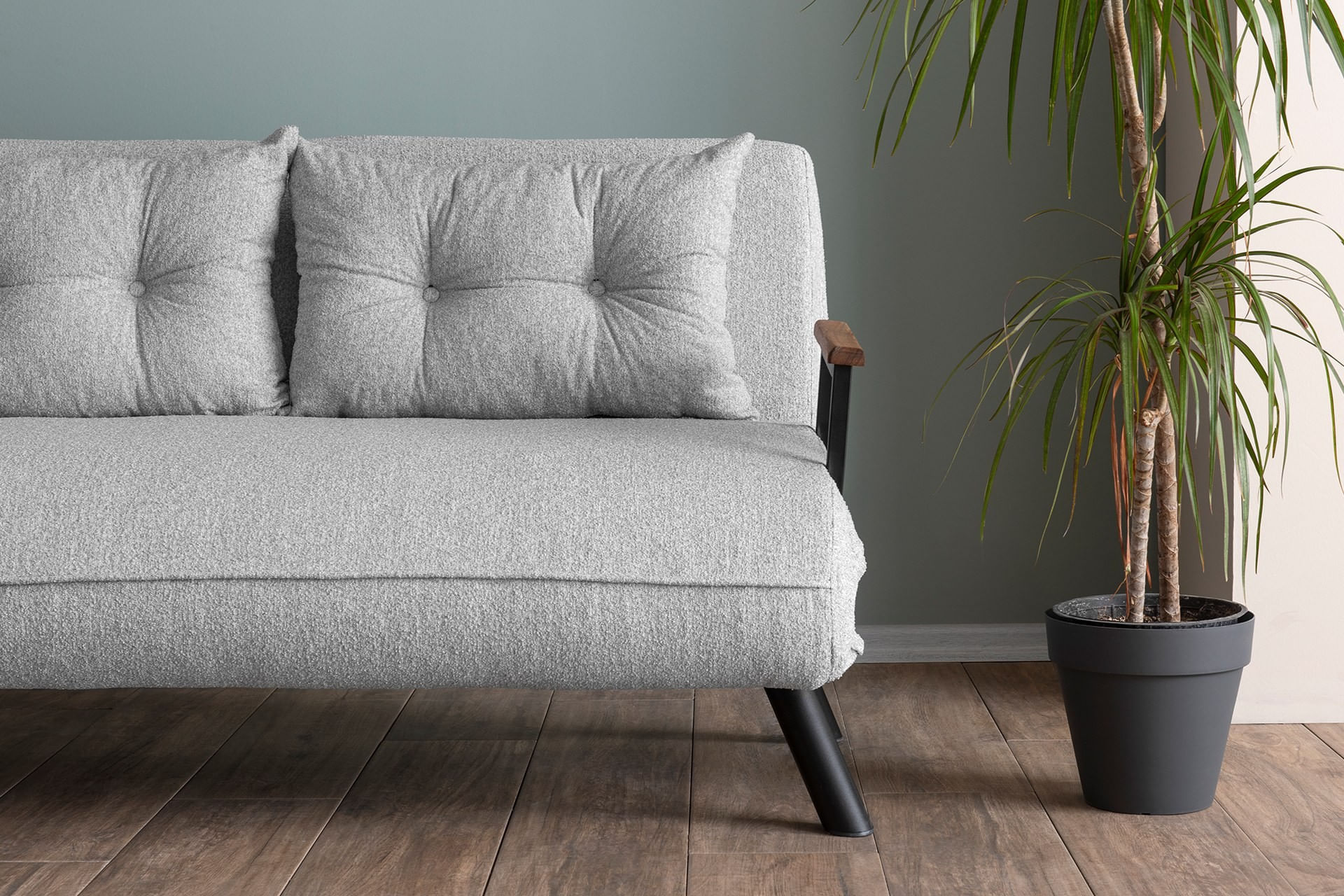 Canapea extensibila 2 locuri, Hanah Home, stofa teddy, gri — imaginea 4