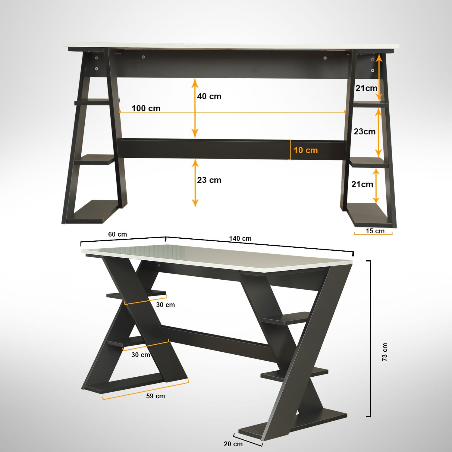 Birou de studiu, Hanah Home, pal, antracit si alb, 140x73x60 cm — imaginea 13