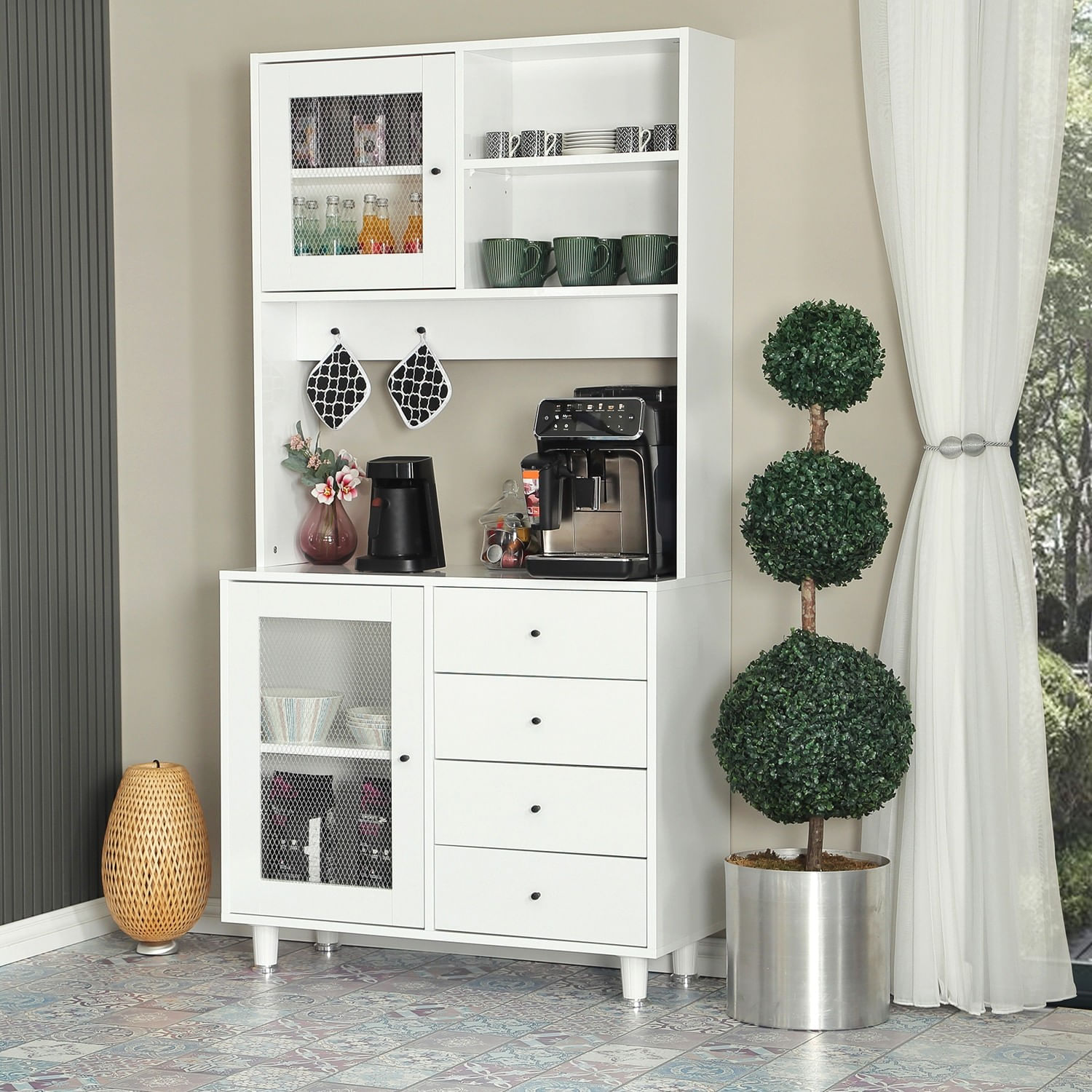 Dulap multifunctional, Hanah Home, pal, alb, 96x40x187 cm — imaginea 3