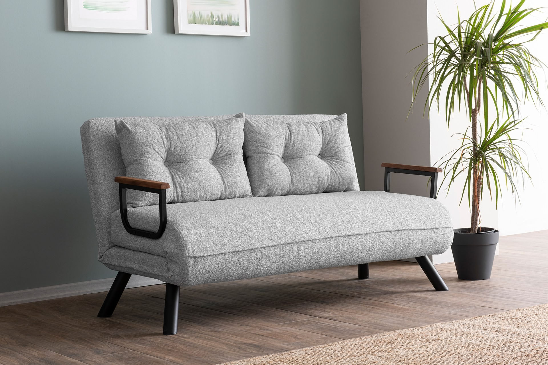Canapea extensibila 2 locuri, Hanah Home, stofa teddy, gri — imaginea 9