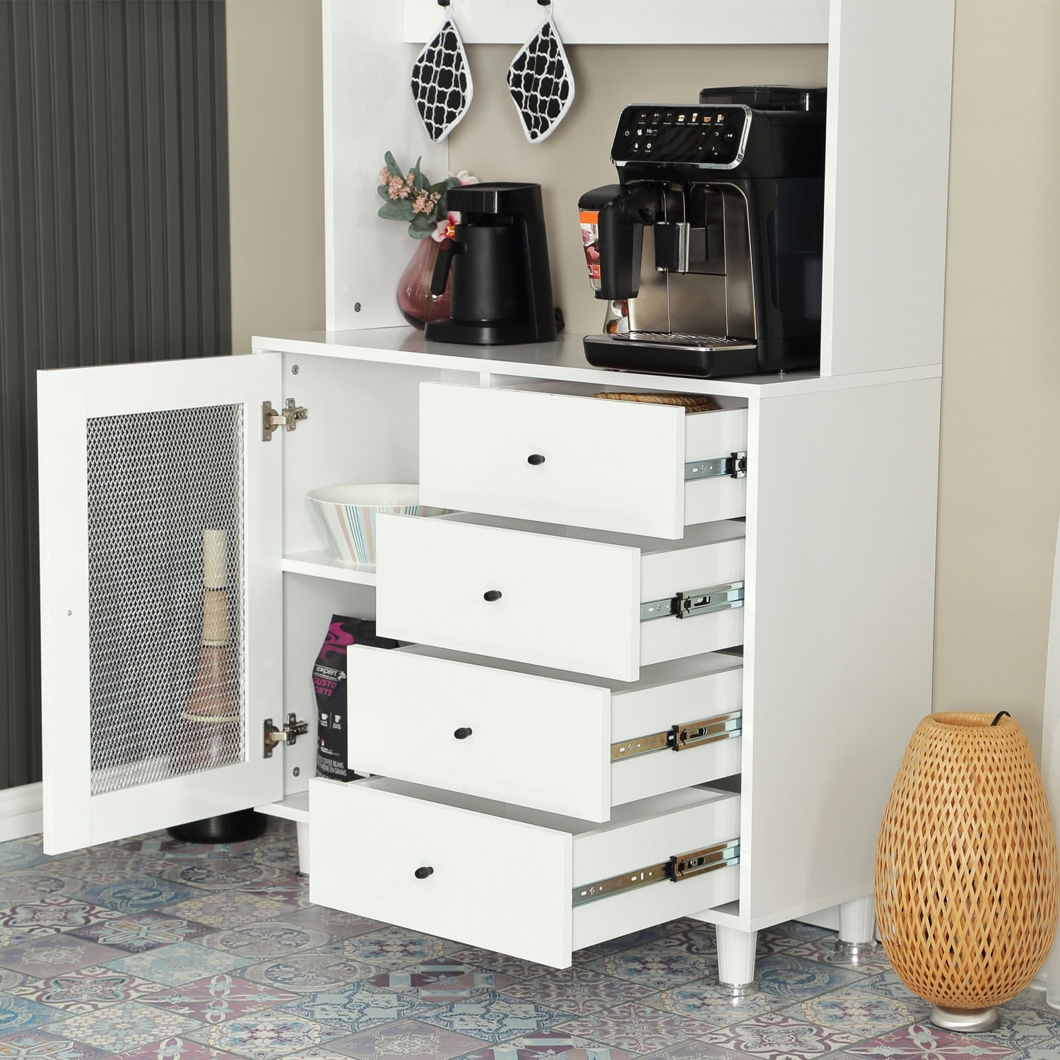 Dulap multifunctional, Hanah Home, pal, alb, 96x40x187 cm — imaginea 6