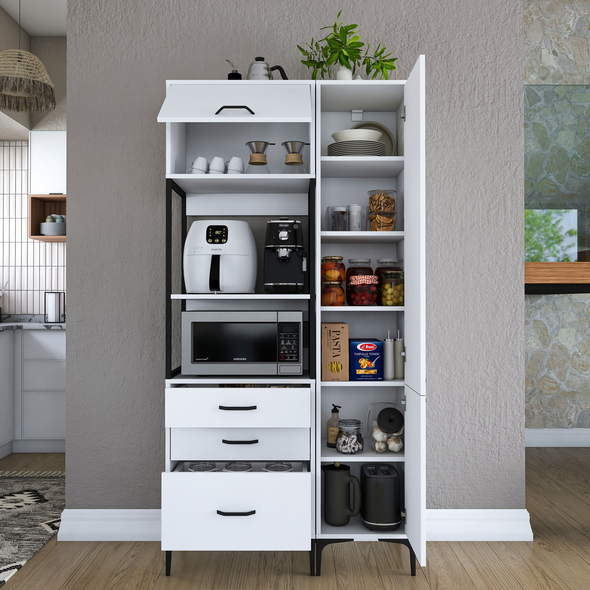 Dulap multifunctional, Hanah Home, PAL melaminat, alb, 100x40x198.6 cm, 893RAN4954 — imaginea 3