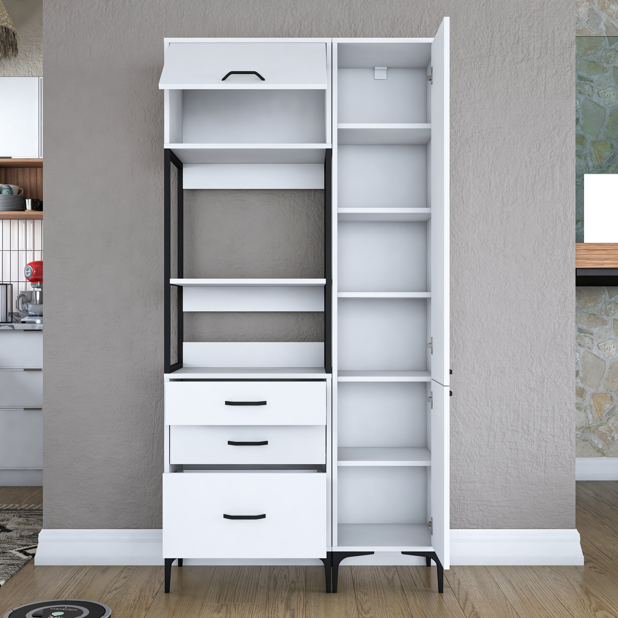 Dulap multifunctional, Hanah Home, PAL melaminat, alb, 100x40x198.6 cm, 893RAN4954 — imaginea 4