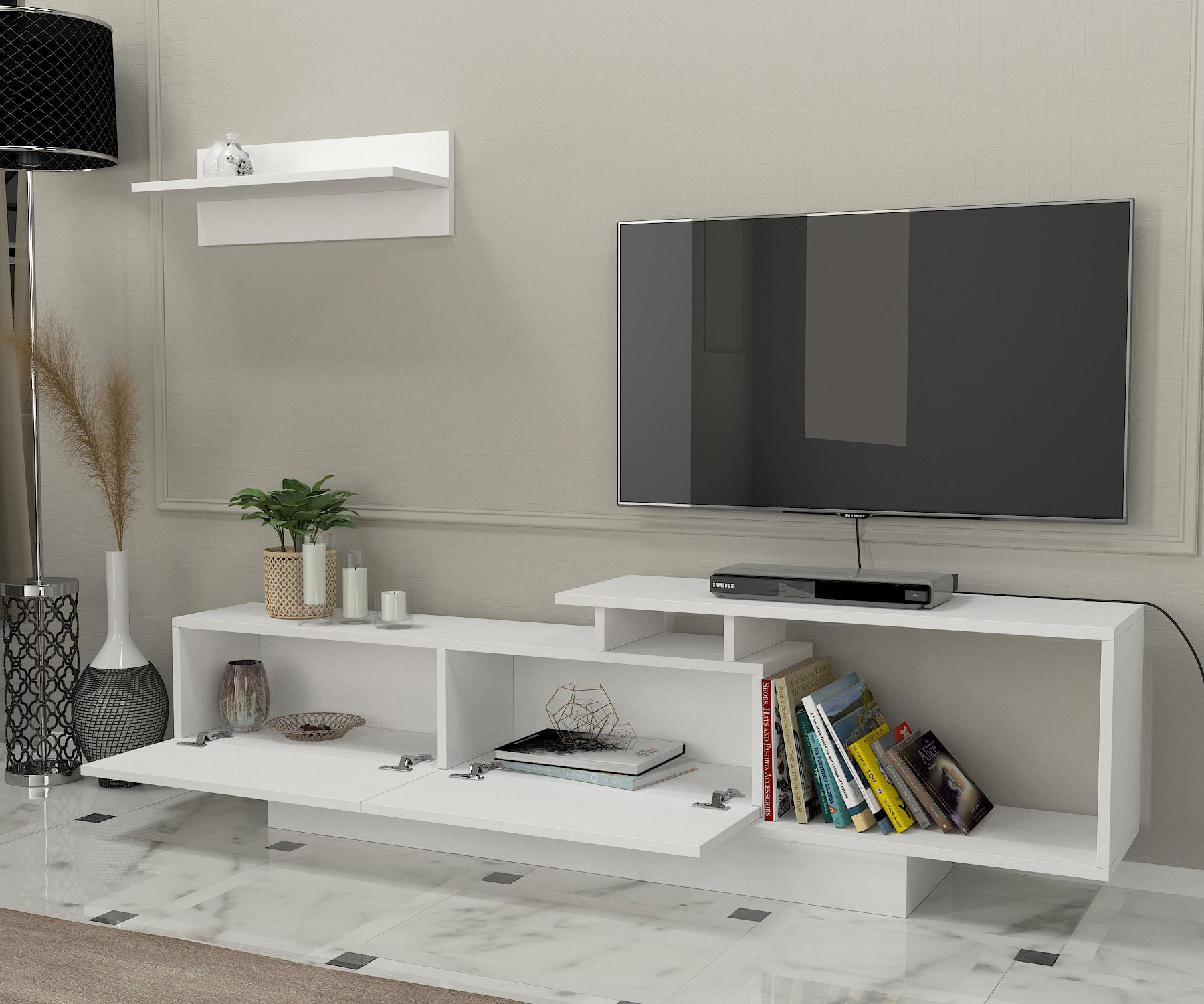 Comoda tv, Hanah Home, pal melaminat, alb, 180x45x29.6 cm — imaginea 4