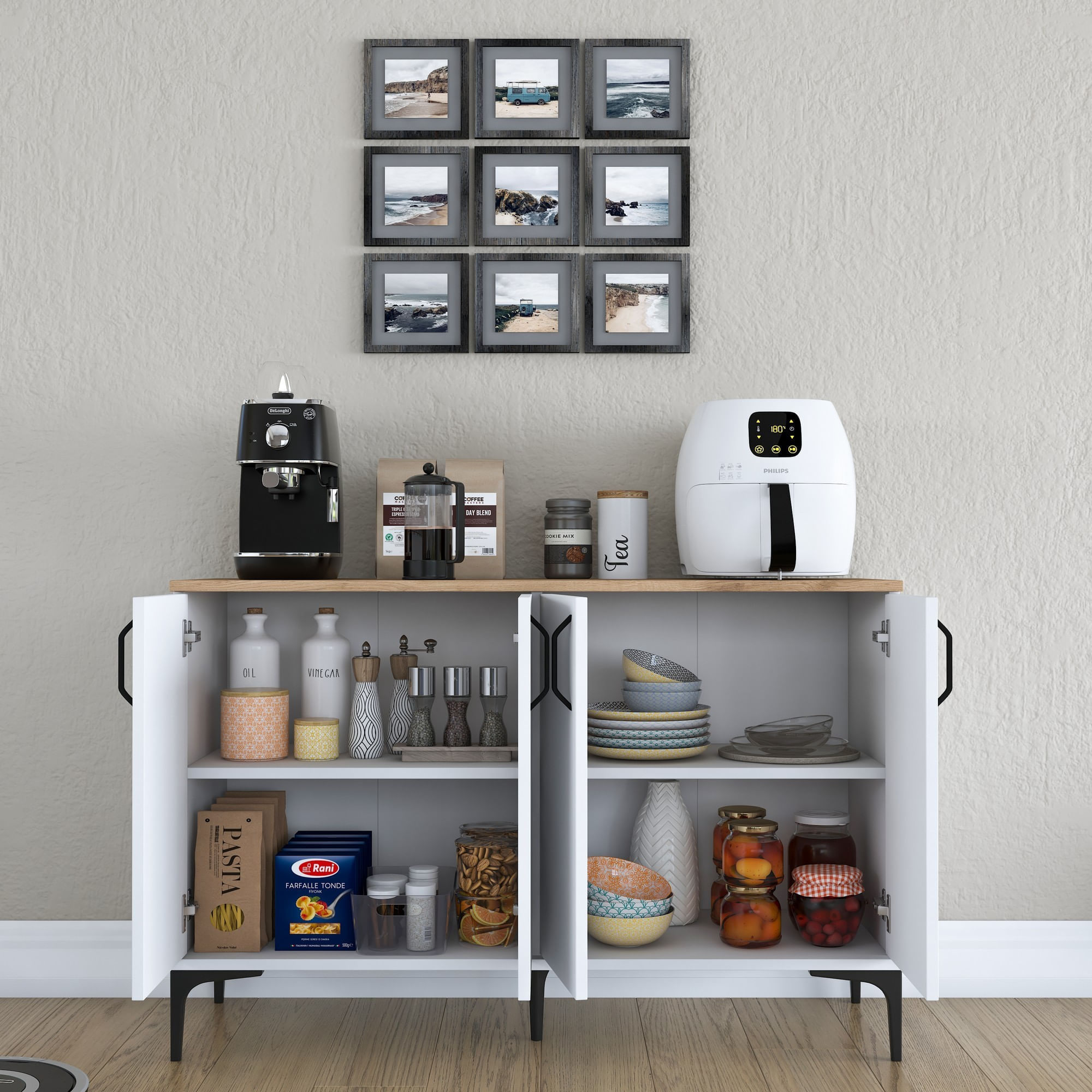 Comoda, Hanah Home, pal melaminat, alb si nuc, 120x40x78.6 cm — imaginea 4