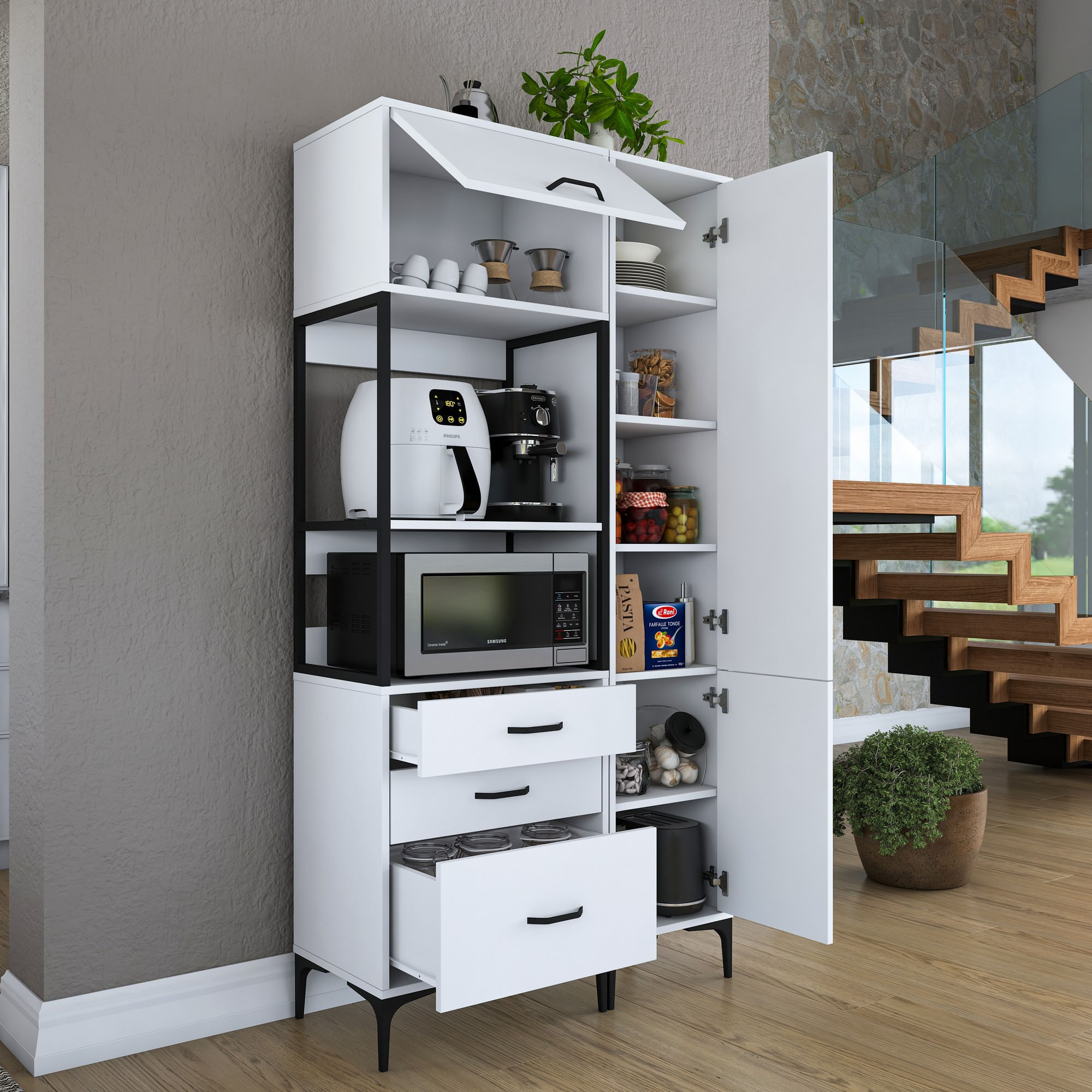 Dulap multifunctional, Hanah Home, PAL melaminat, alb, 100x40x198.6 cm, 893RAN4954 — imaginea 7