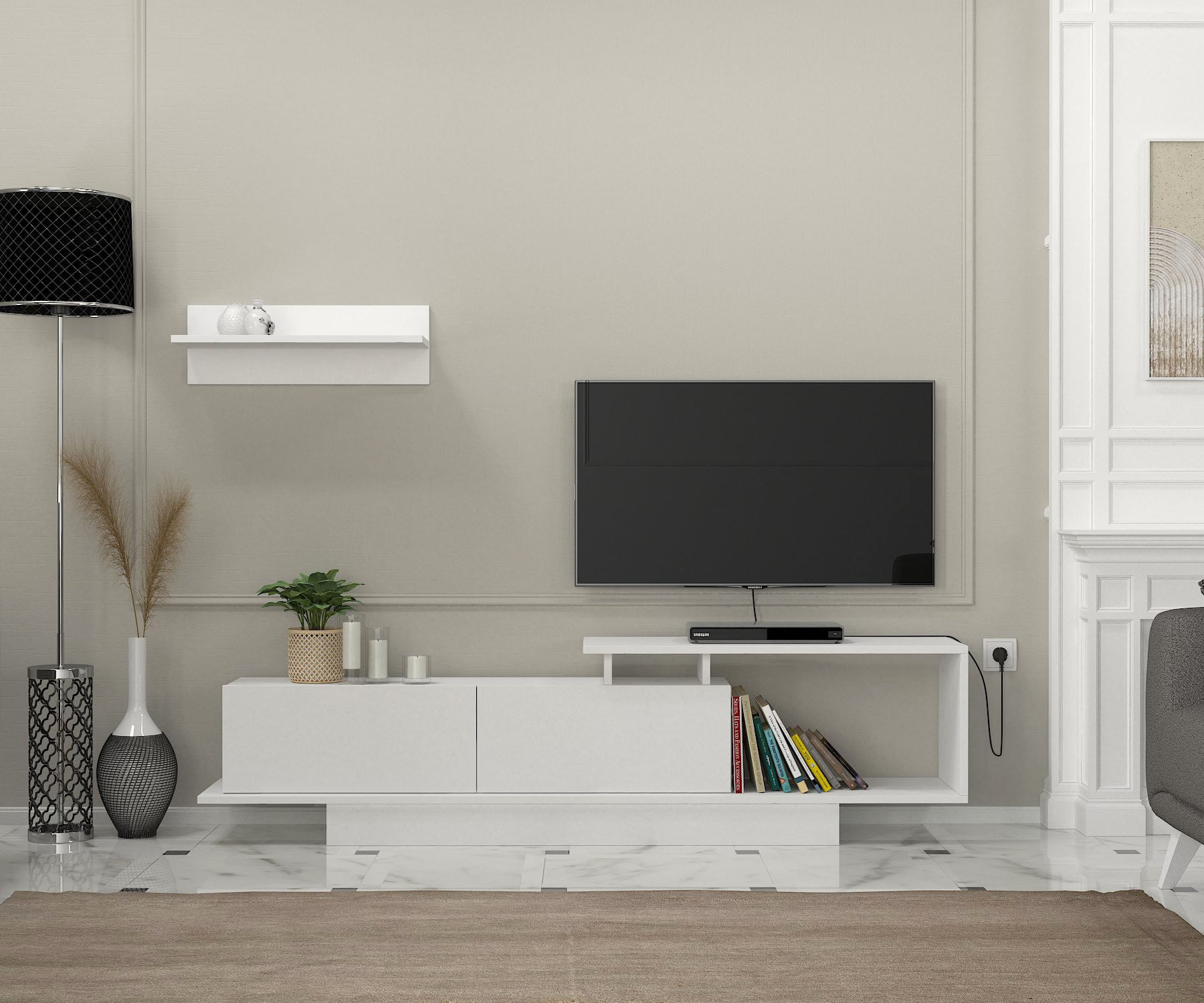 Comoda tv, Hanah Home, pal melaminat, alb, 180x45x29.6 cm — imaginea 5