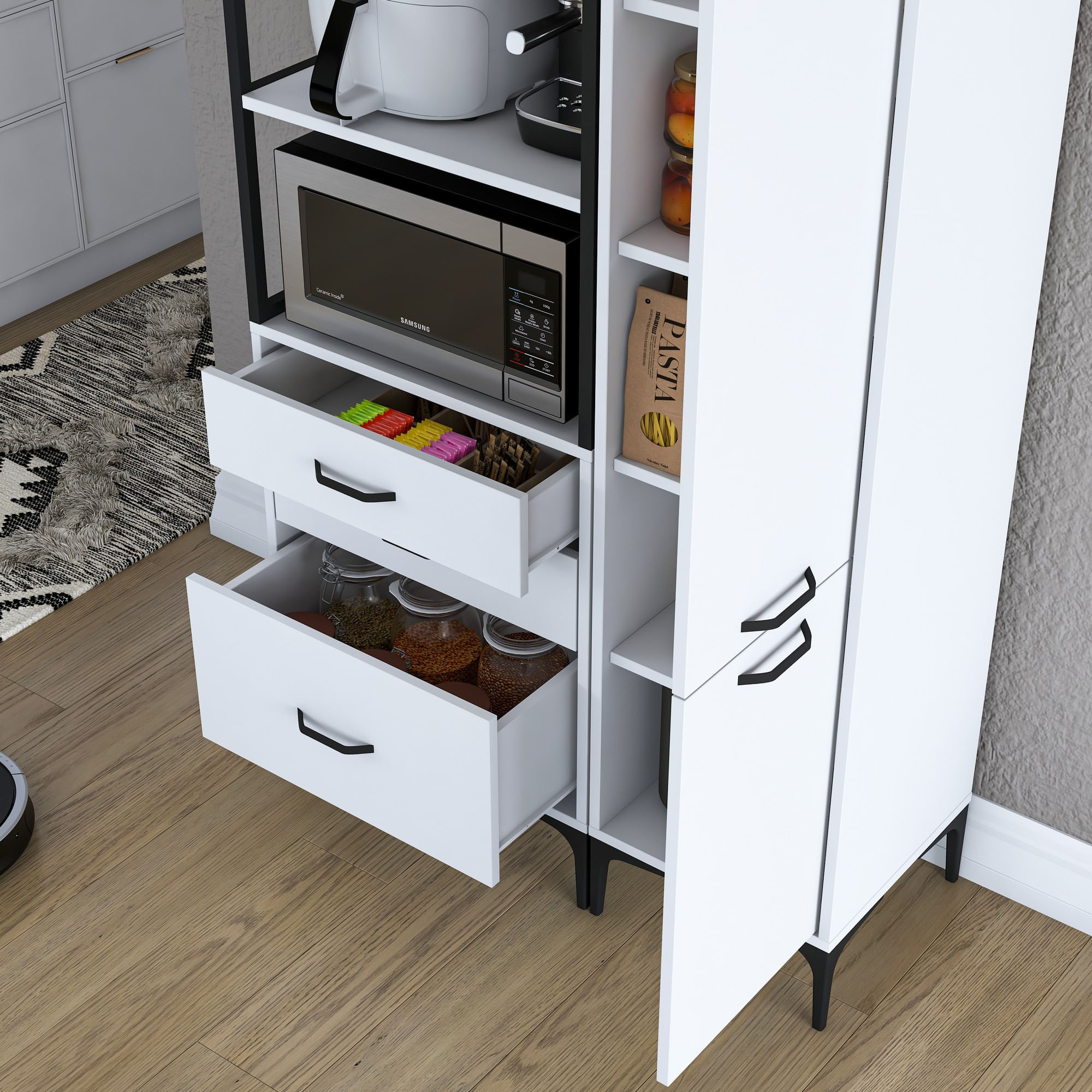 Dulap multifunctional, Hanah Home, PAL melaminat, alb, 100x40x198.6 cm, 893RAN4954 — imaginea 8