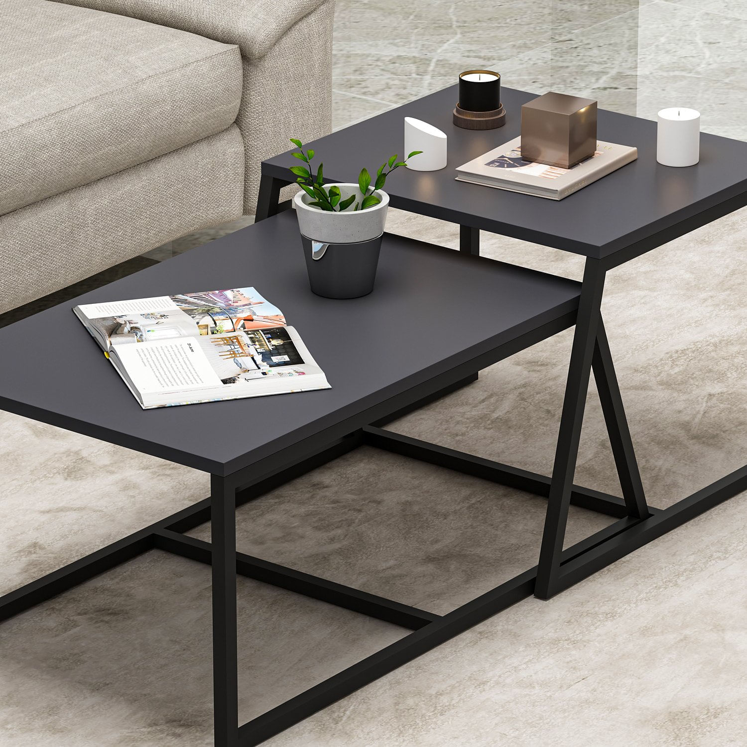 Masuta de cafea, Hanah Home, pal melaminat, antracit, 75x38x50 cm — imaginea 6
