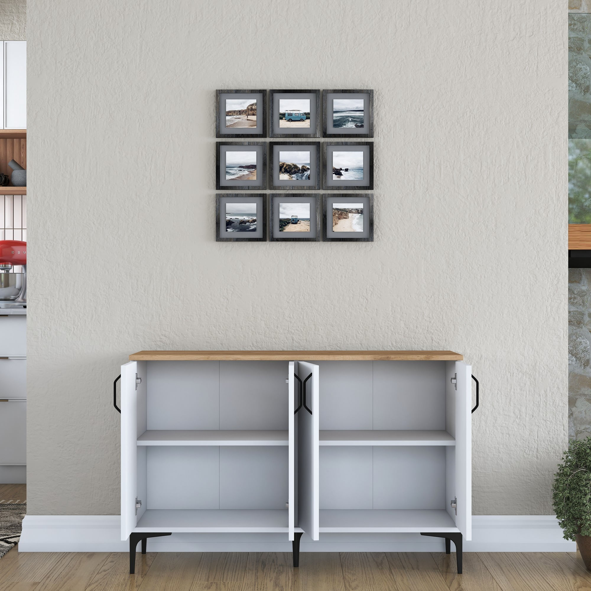 Comoda, Hanah Home, pal melaminat, alb si nuc, 120x40x78.6 cm — imaginea 6