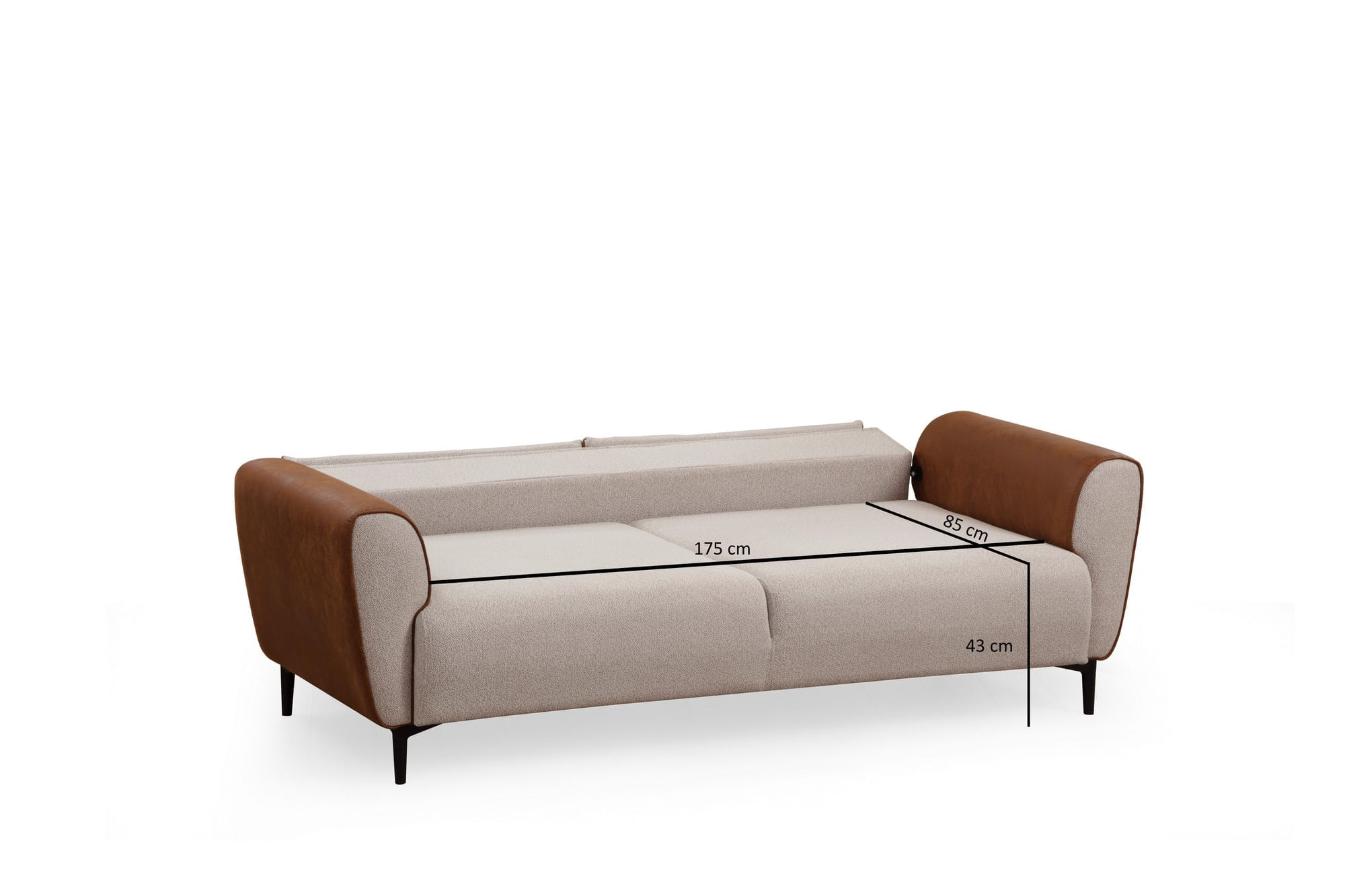 Canapea extensibila 3 locuri, Hanah Home, lemn fag, bej scortisoara, 215x85x85 cm — imaginea 3