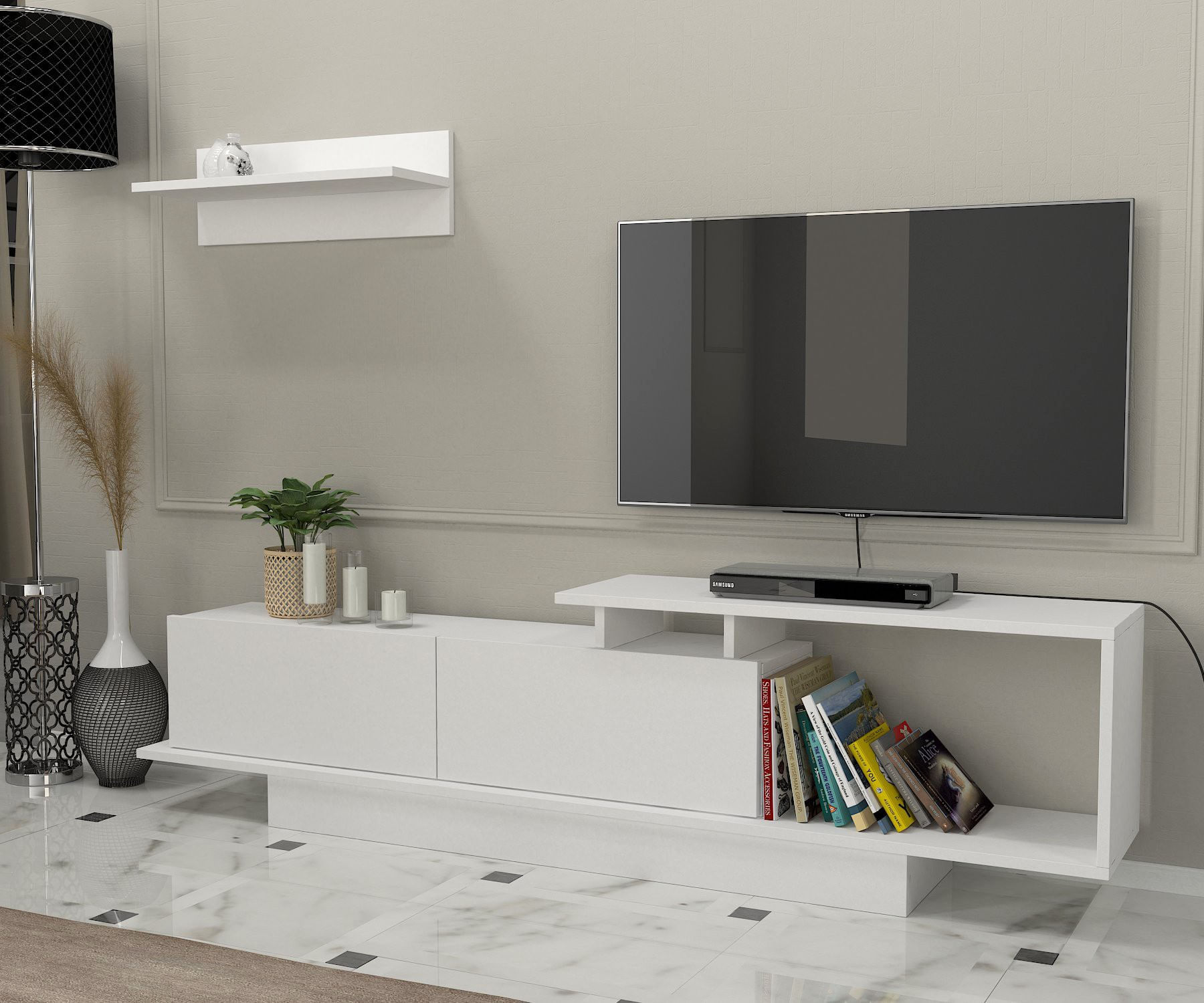 Comoda tv, Hanah Home, pal melaminat, alb, 180x45x29.6 cm — imaginea 6