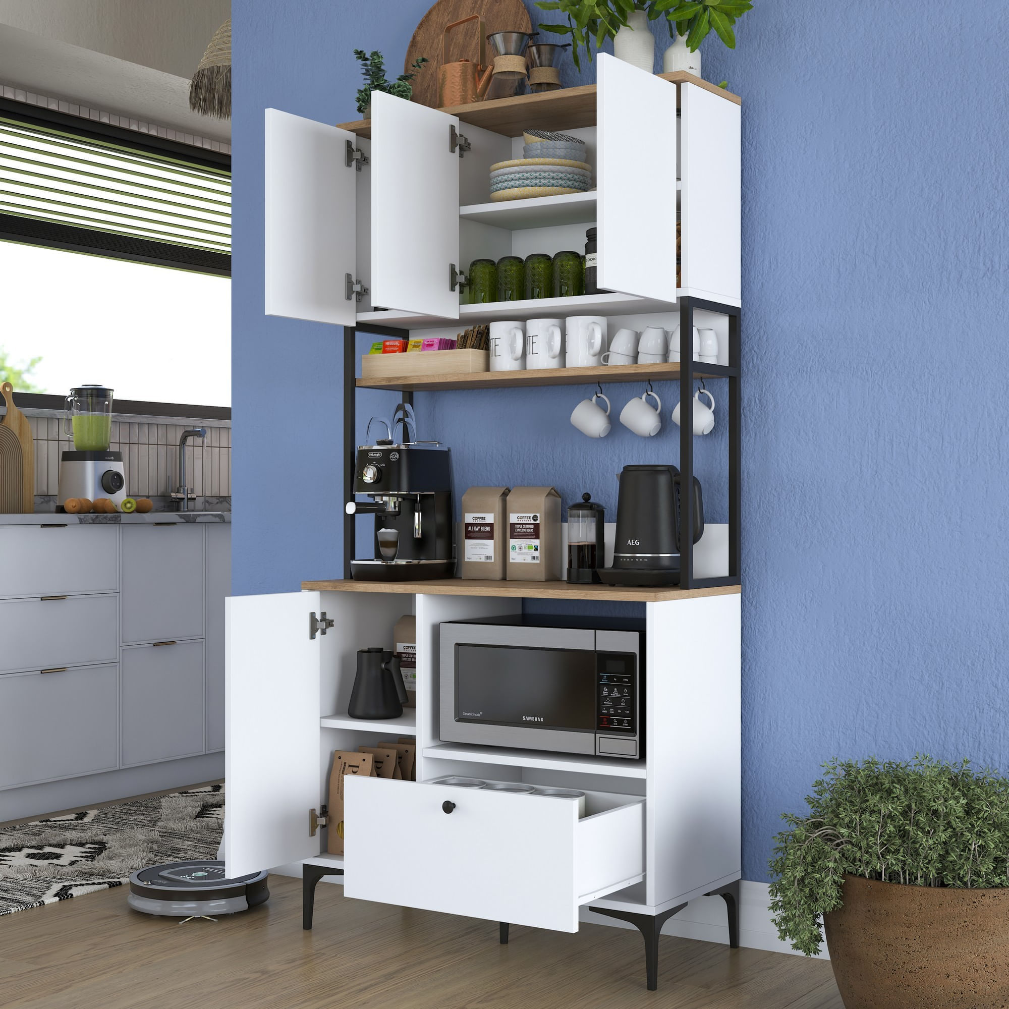 Dulap multifunctional, Hanah Home, PAL melaminat, alb nuc, 90x38x184.2 cm - imagine 5