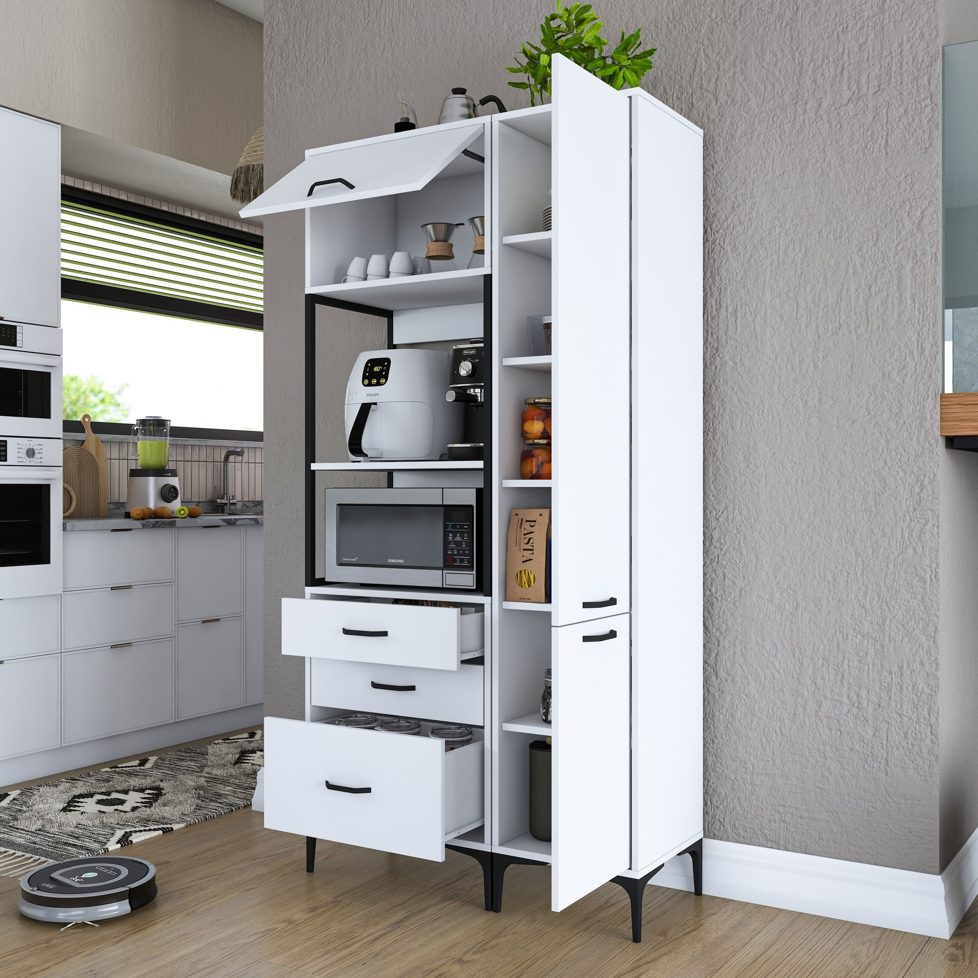 Dulap multifunctional, Hanah Home, PAL melaminat, alb, 100x40x198.6 cm, 893RAN4954 — imaginea 9