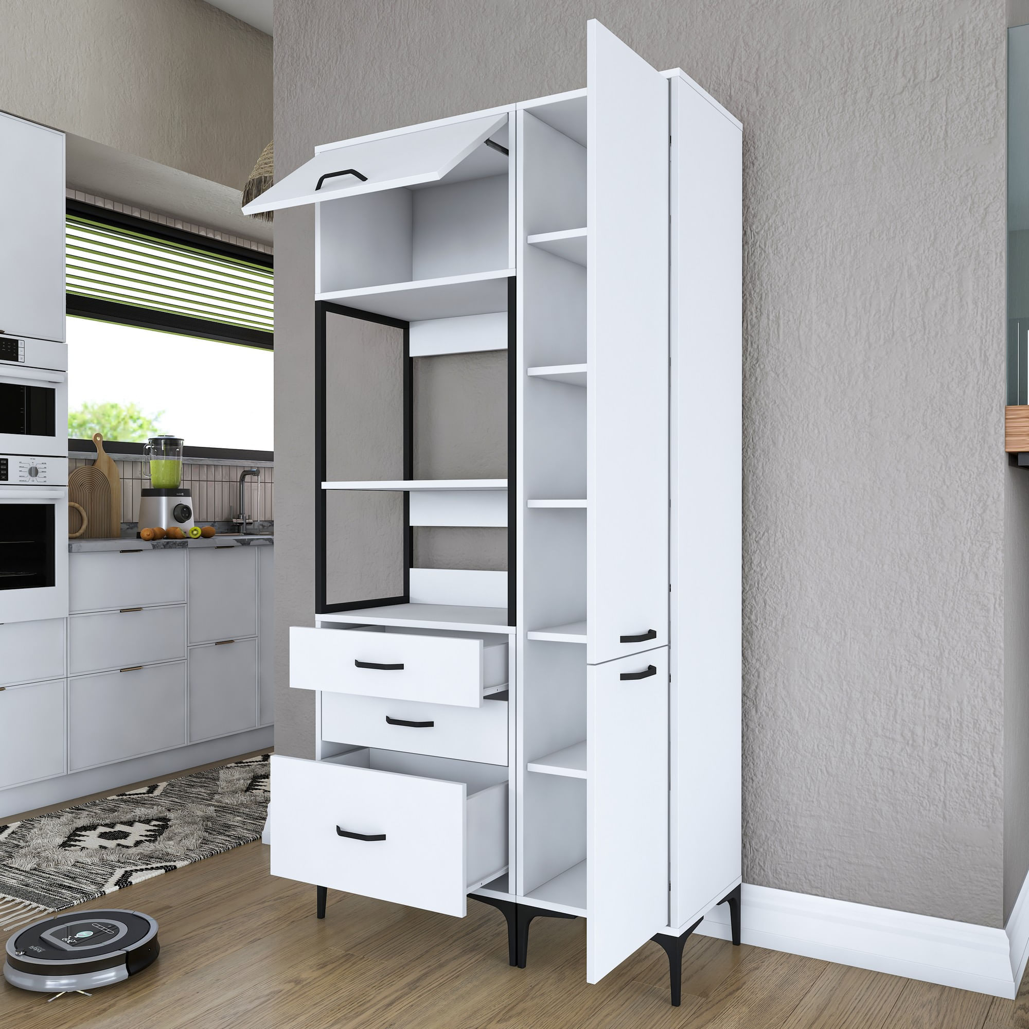 Dulap multifunctional, Hanah Home, PAL melaminat, alb, 100x40x198.6 cm, 893RAN4954 — imaginea 10