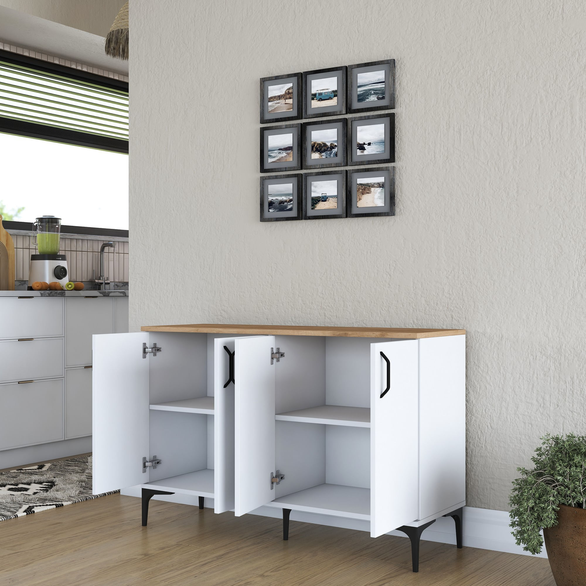 Comoda, Hanah Home, pal melaminat, alb si nuc, 120x40x78.6 cm — imaginea 7