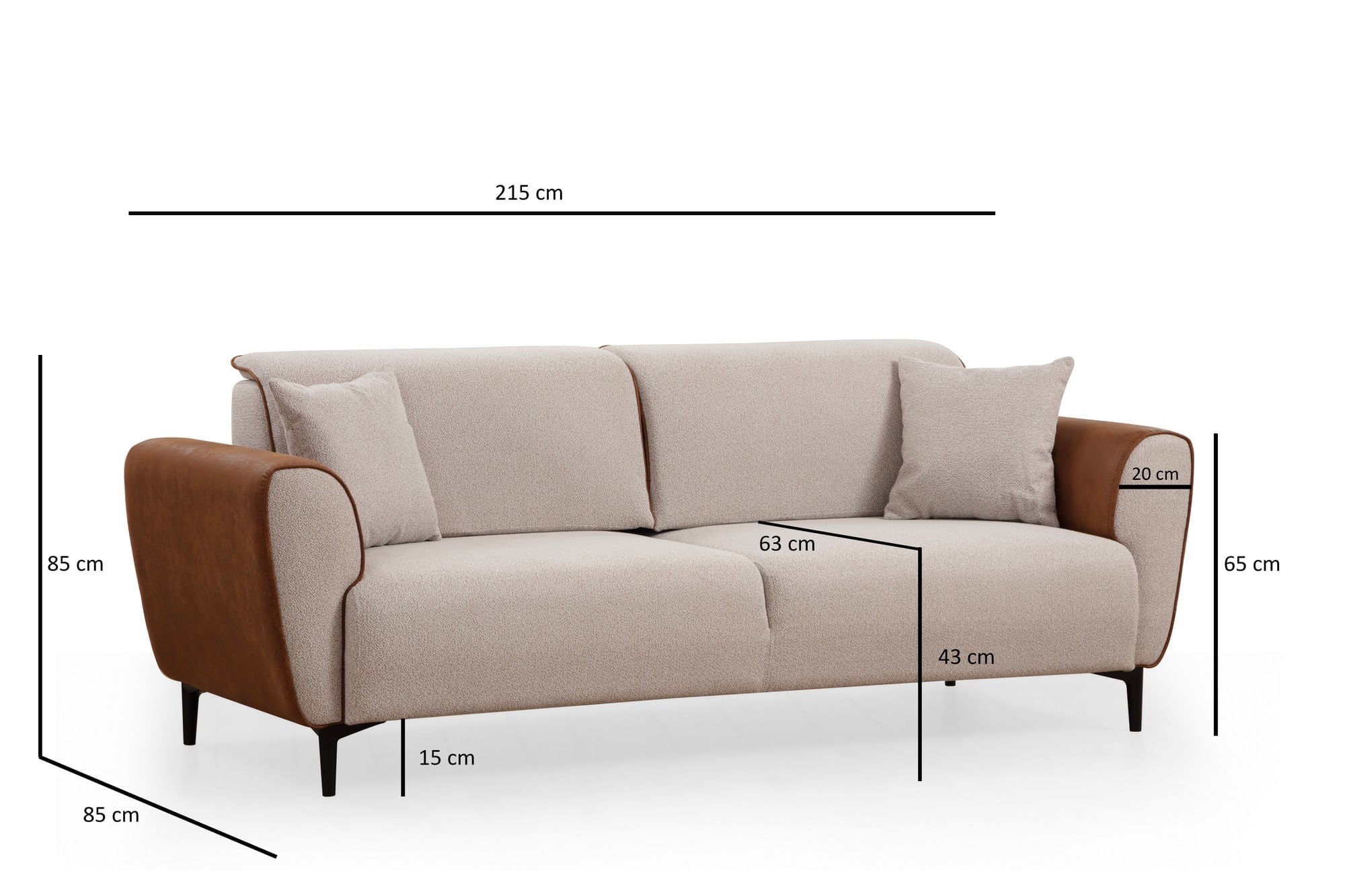 Canapea extensibila 3 locuri, Hanah Home, lemn fag, bej scortisoara, 215x85x85 cm — imaginea 4