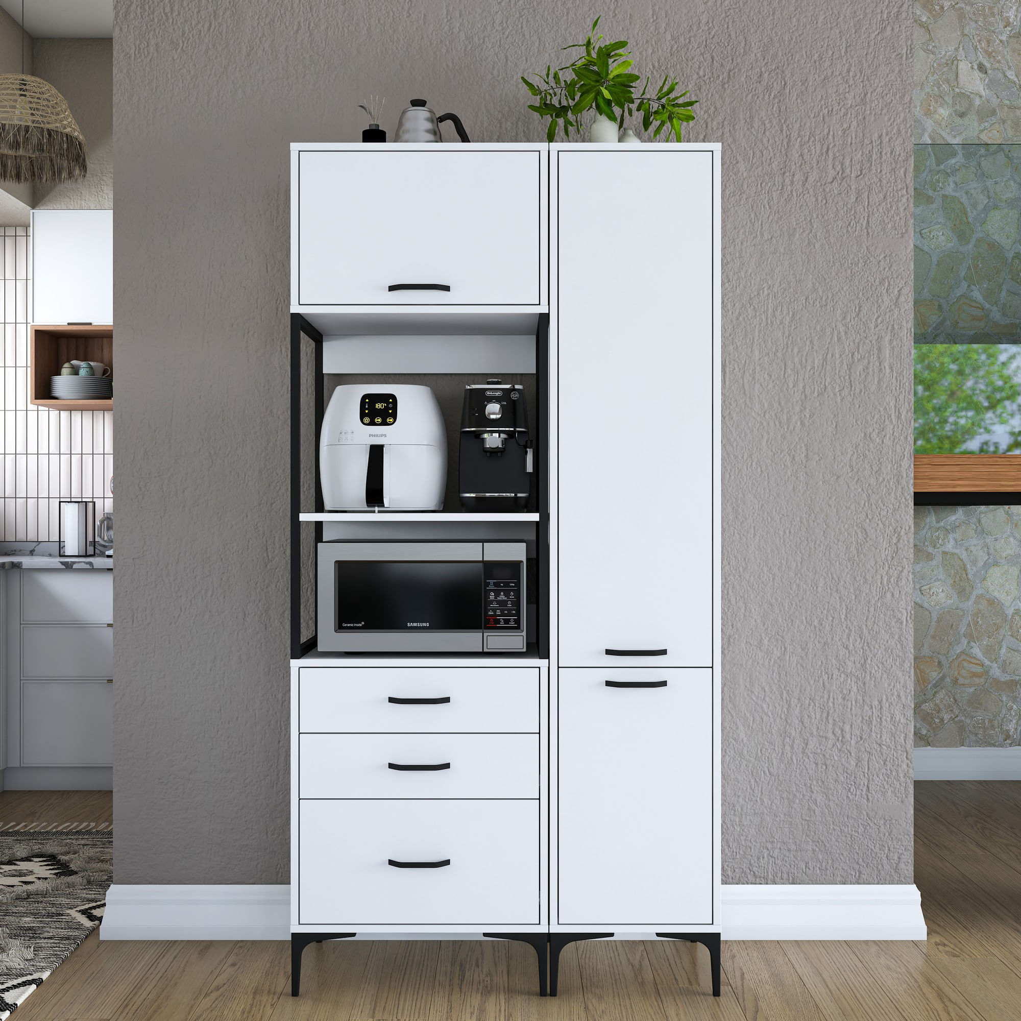 Dulap multifunctional, Hanah Home, PAL melaminat, alb, 100x40x198.6 cm, 893RAN4954 — imaginea 12