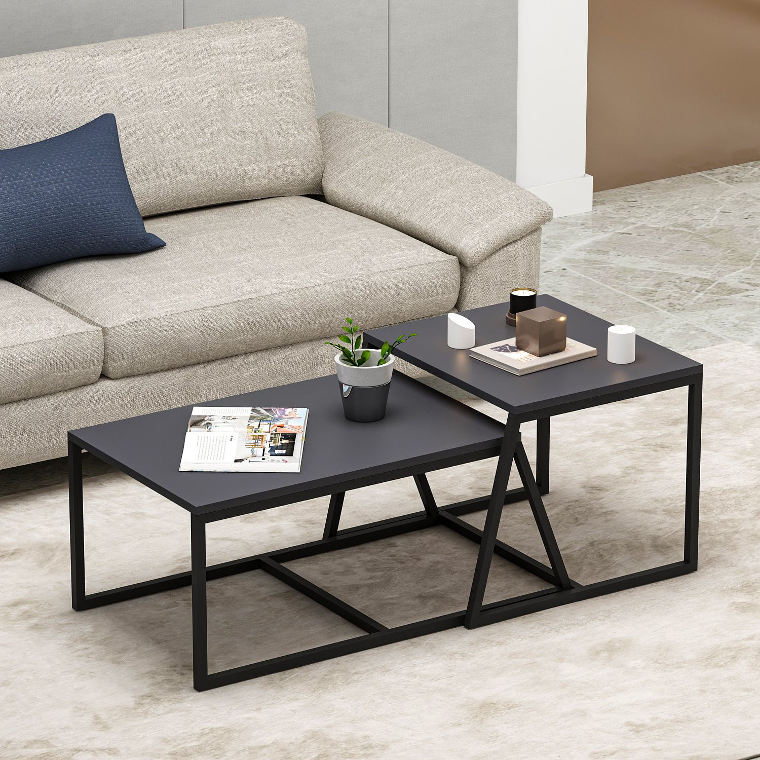Masuta de cafea, Hanah Home, pal melaminat, antracit, 75x38x50 cm — imaginea 10