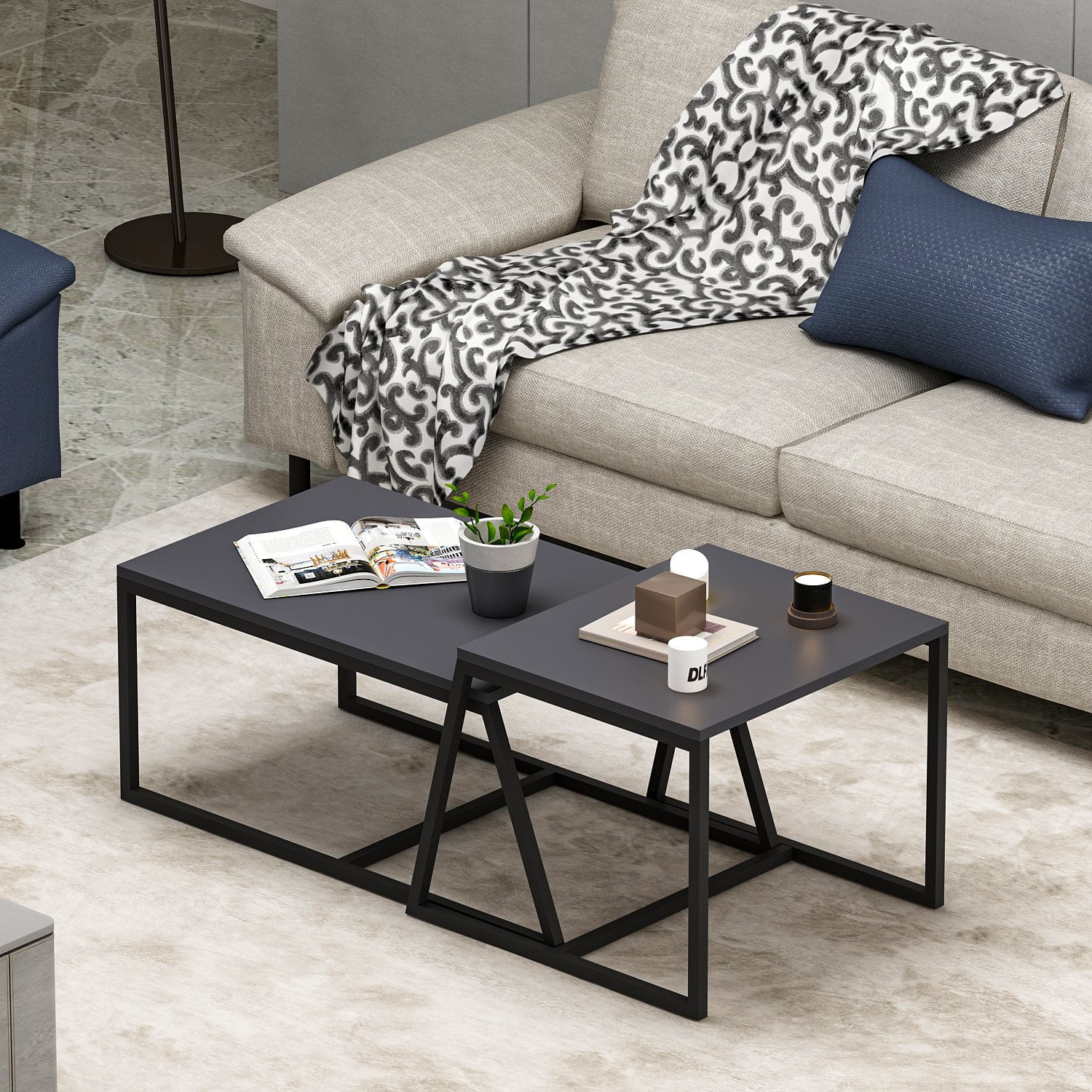 Masuta de cafea, Hanah Home, pal melaminat, antracit, 75x38x50 cm — imaginea 11