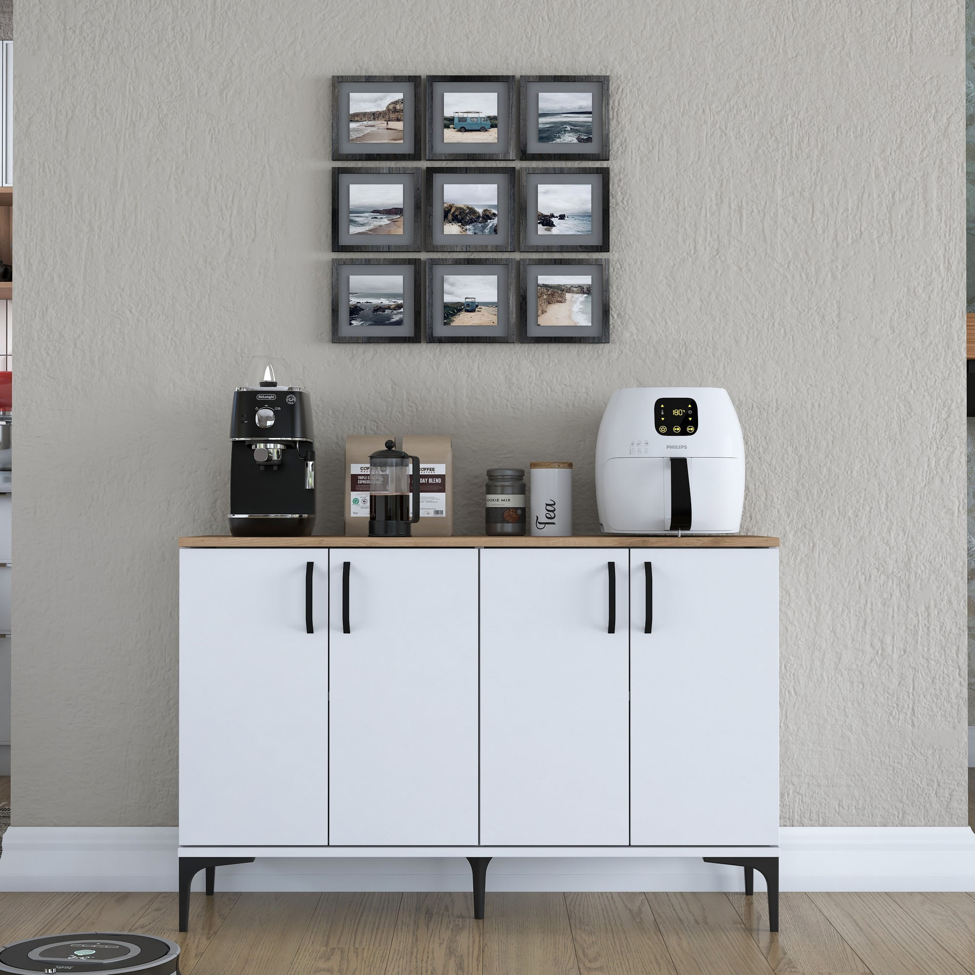 Comoda, Hanah Home, pal melaminat, alb si nuc, 120x40x78.6 cm — imaginea 11