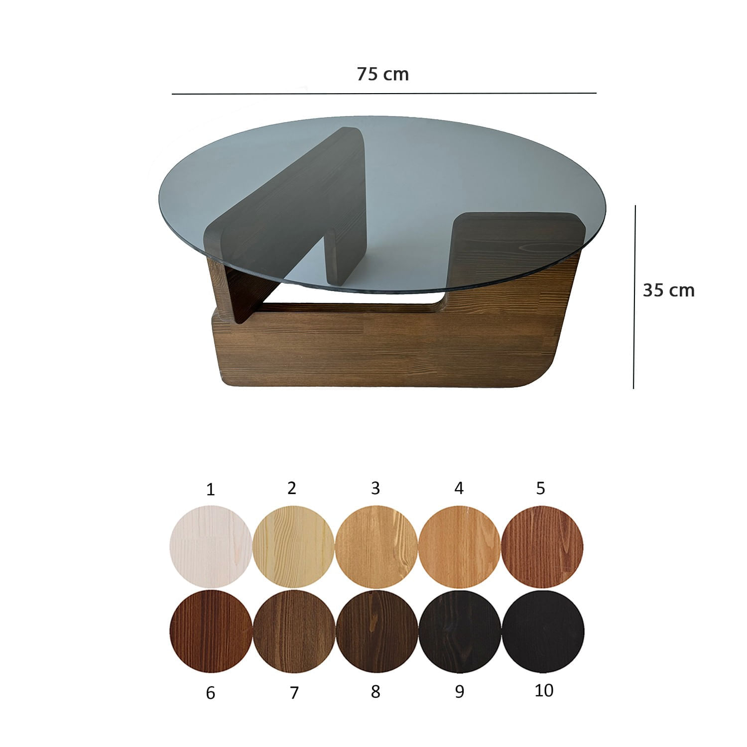 Masuta de cafea, Hanah Home, sticla securizata si lemn masiv, nuc si fum, 75x35x75 cm — imaginea 8