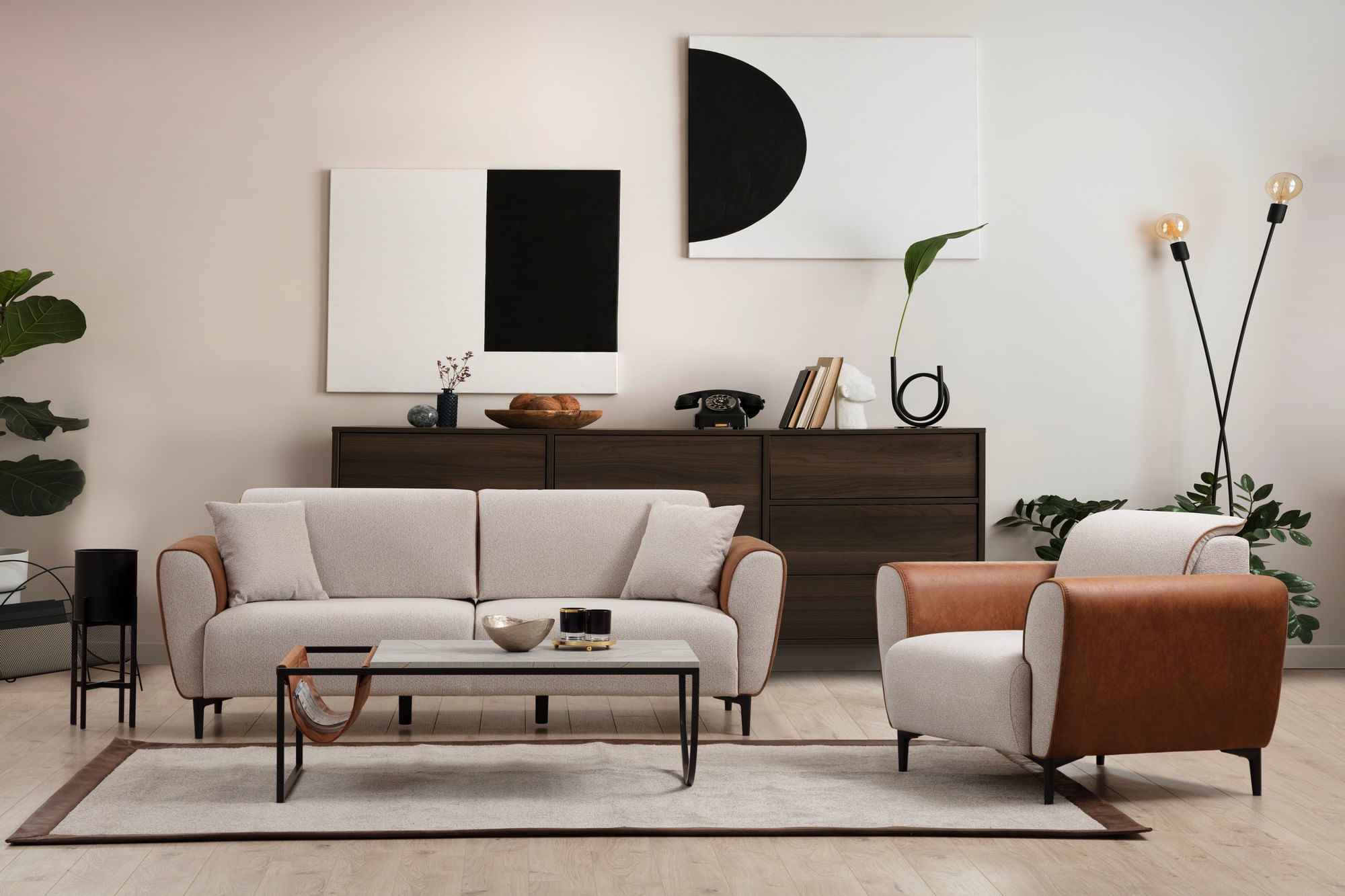 Canapea extensibila 3 locuri, Hanah Home, lemn fag, bej scortisoara, 215x85x85 cm — imaginea 11