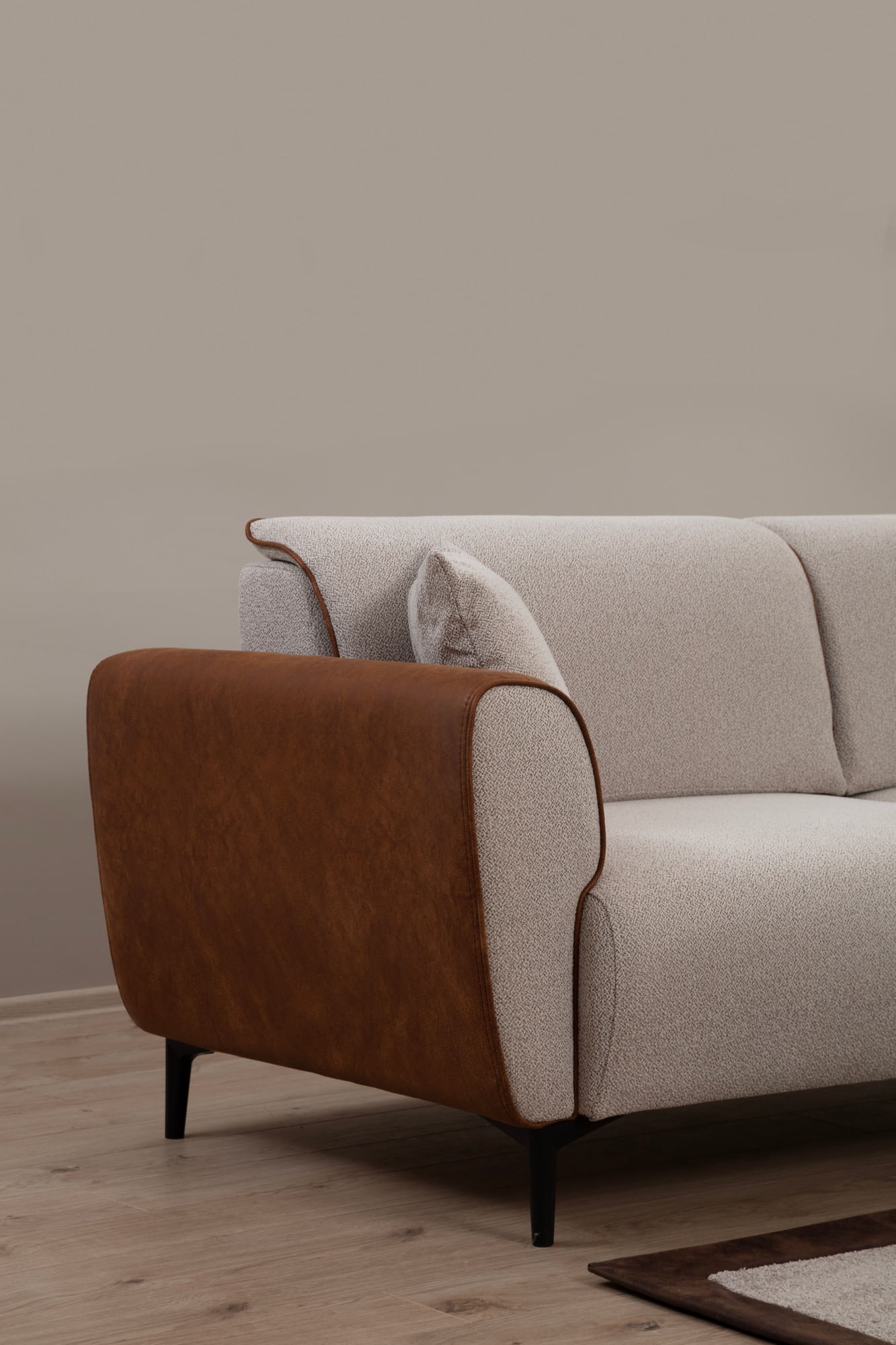 Canapea extensibila 3 locuri, Hanah Home, lemn fag, bej scortisoara, 215x85x85 cm — imaginea 12
