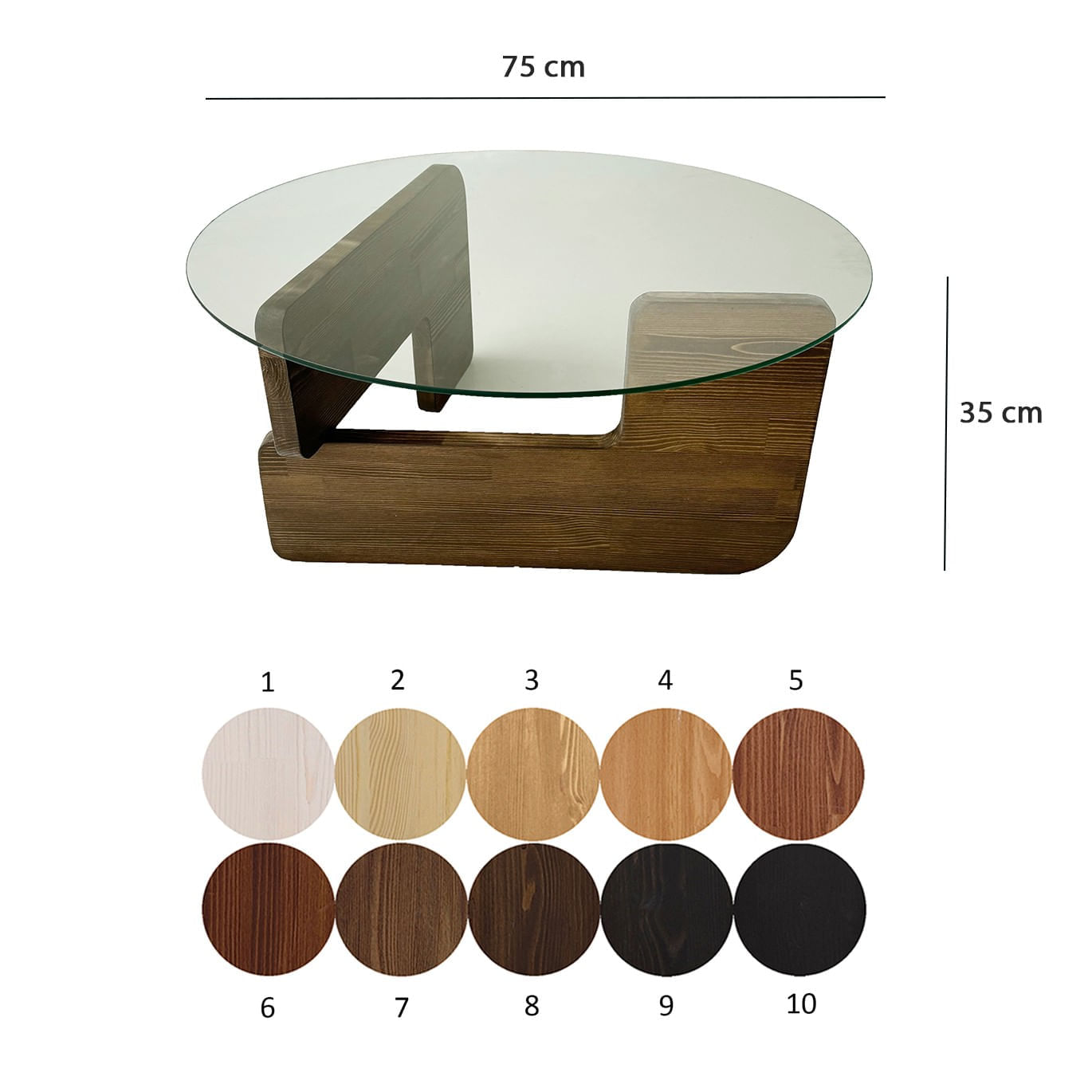 Masuta de cafea, Hanah Home, lemn masiv si sticla securizata, nuc si transparent, 75x75x35 cm — imaginea 9